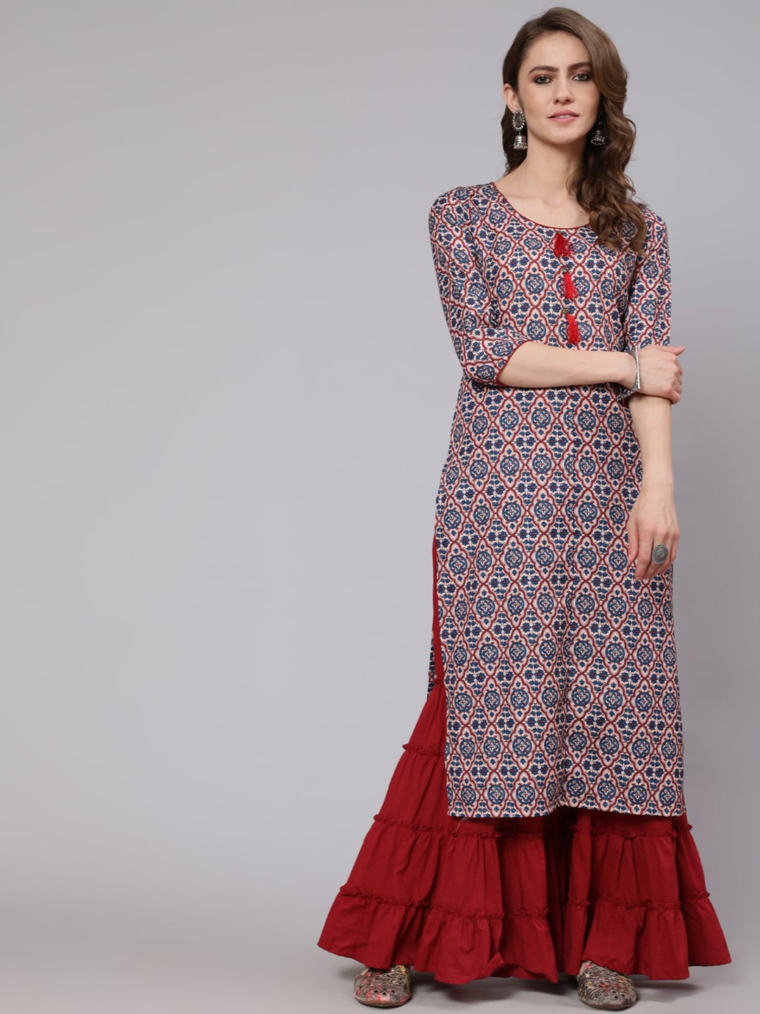 

AKS Ethnic Motifs Printed Straight Kurta, Blue