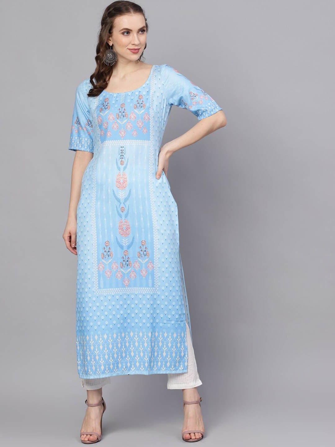 

AKS Ethnic Motifs Printed Anarkali Kurta, Blue