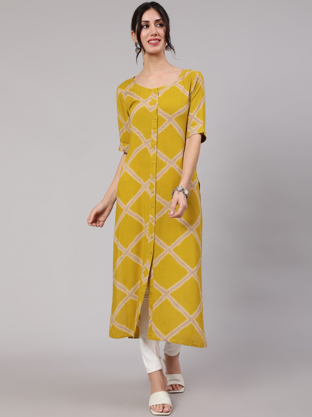 

AKS Geometric Printed Round Neck Straight Kurta, Green