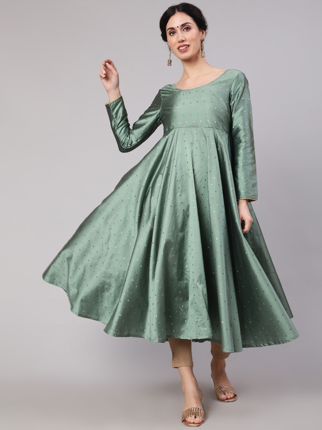 

AKS Woven Design Silk Anarkali Kurta, Green