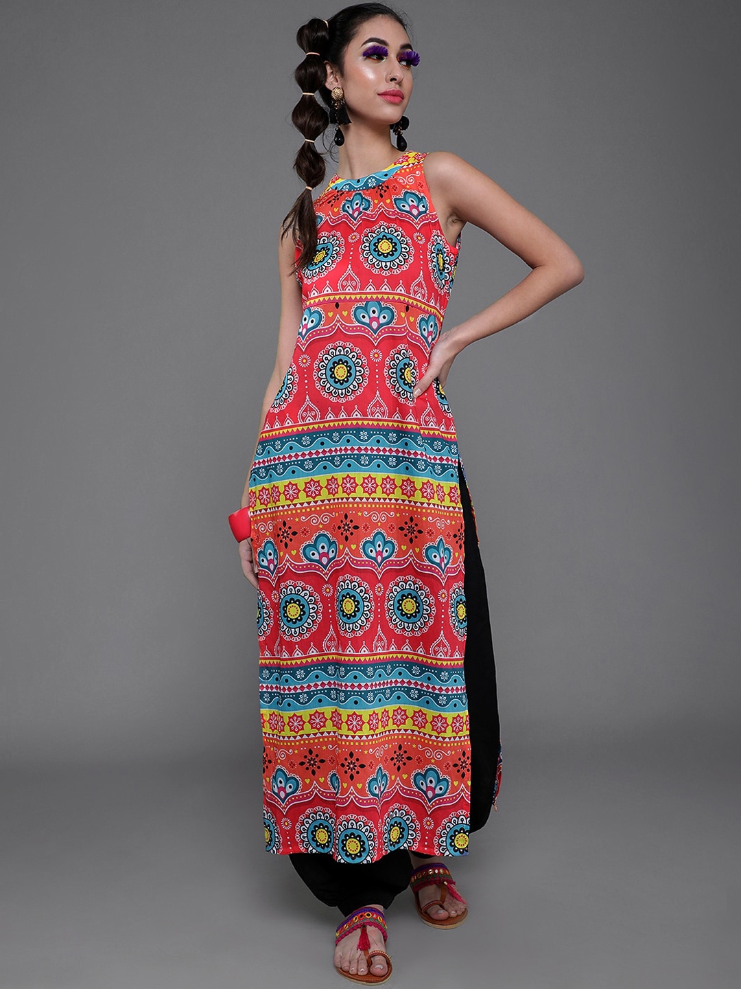 

AKS Ethnic Motifs Printed A Line Kurta, Red