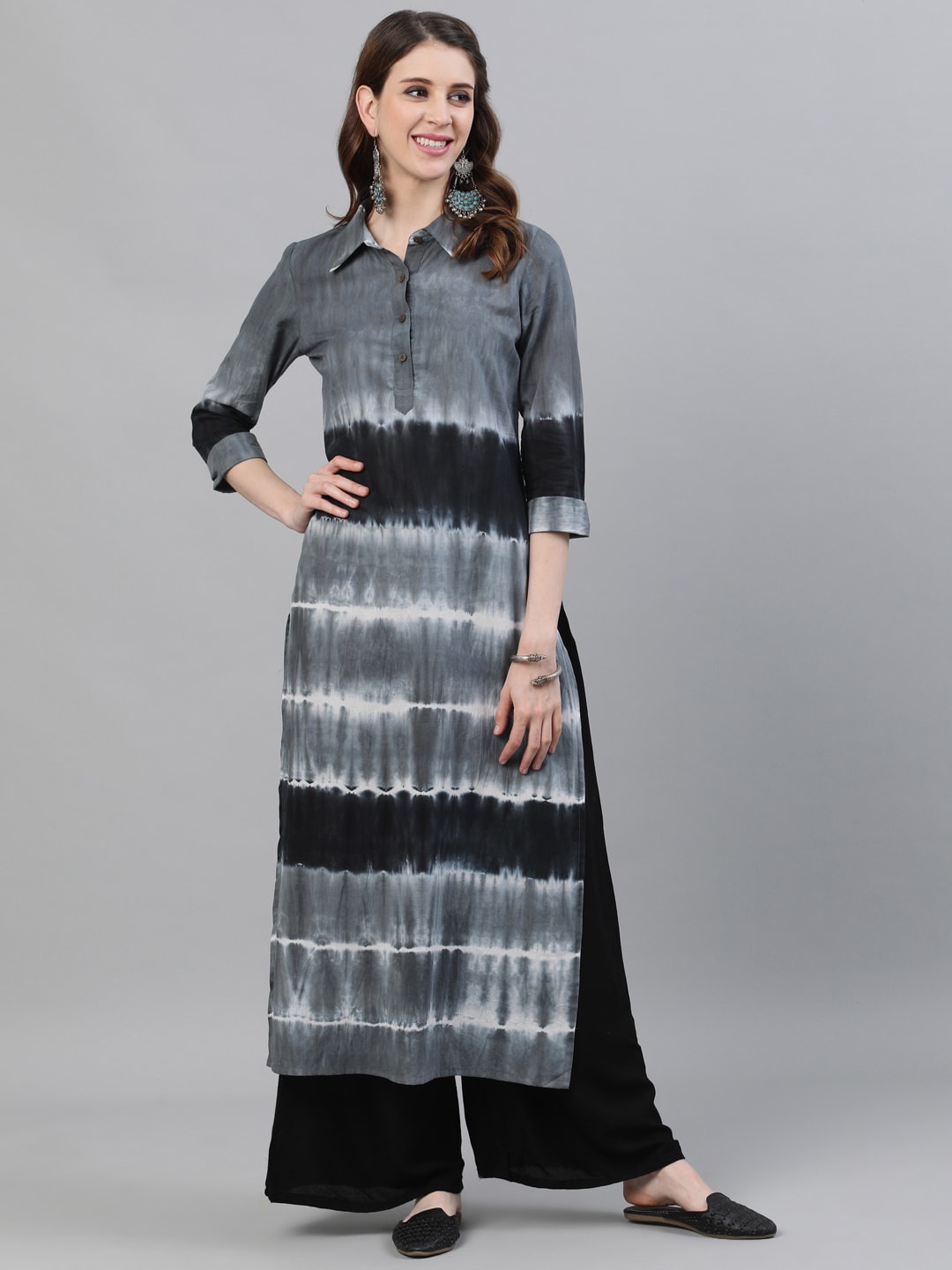 

AKS Women Tie & Dye Cotton Kurta, Grey