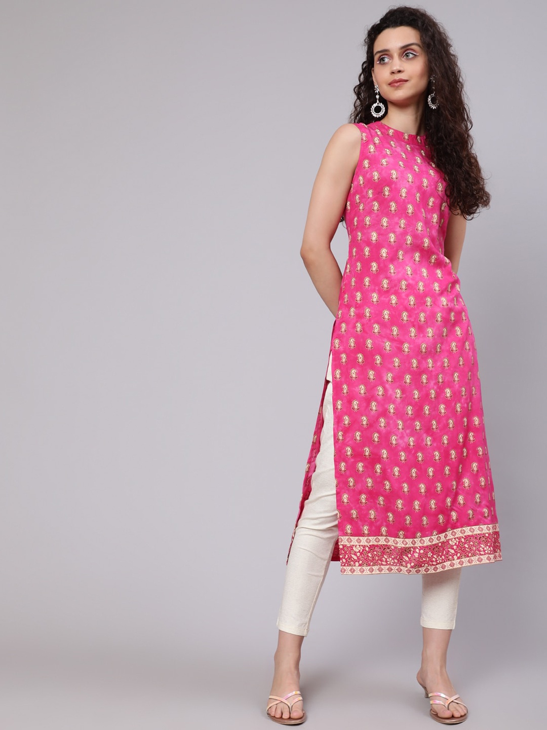 

AKS Ethnic Motifs Printed Straight Kurta, Pink