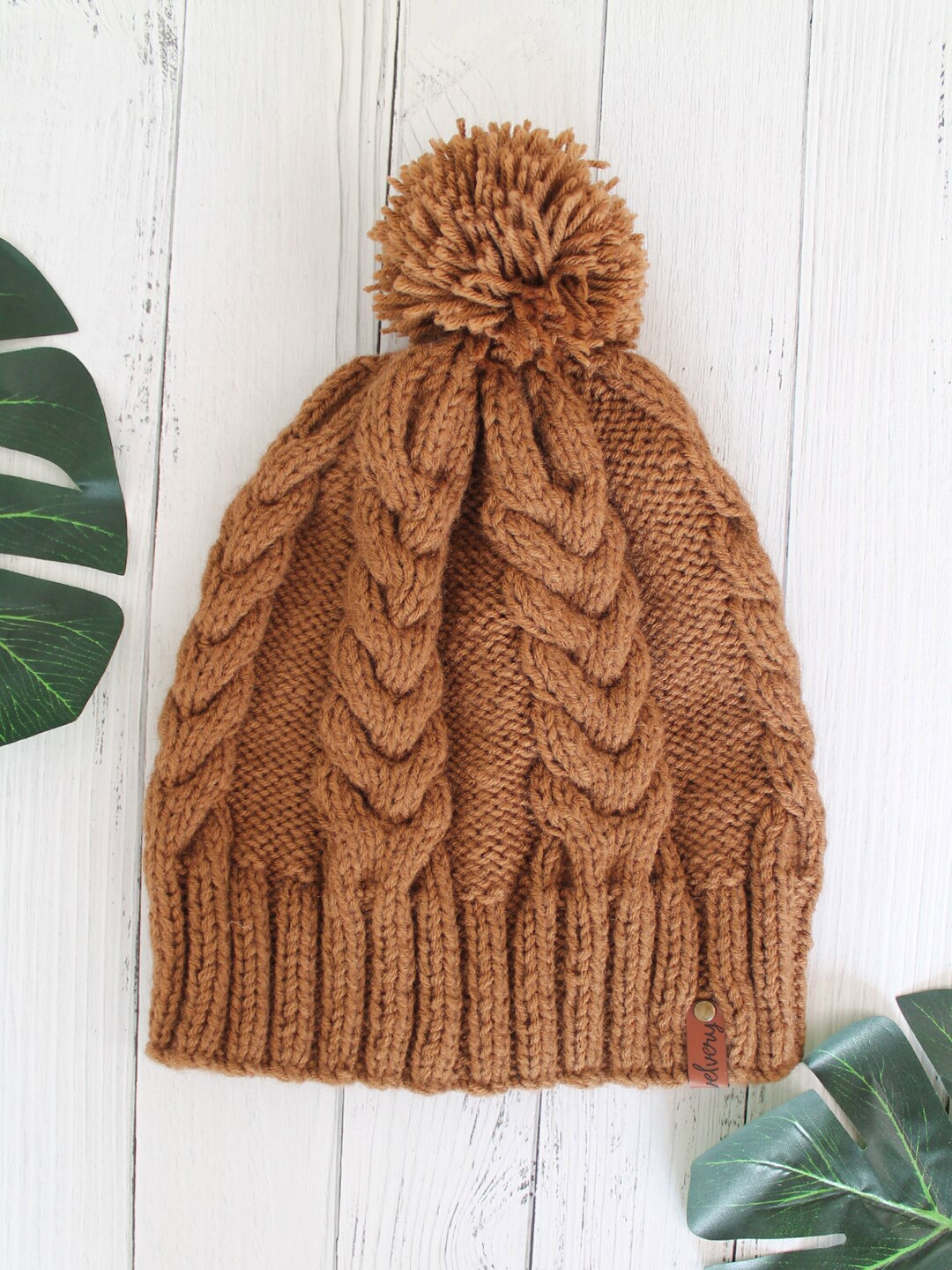 

Velvery Women Self Designed Beanie, Brown