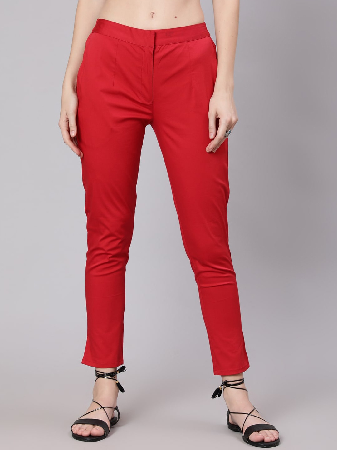

AKS Women Mid Rise Cropped Cigarette Trousers, Maroon