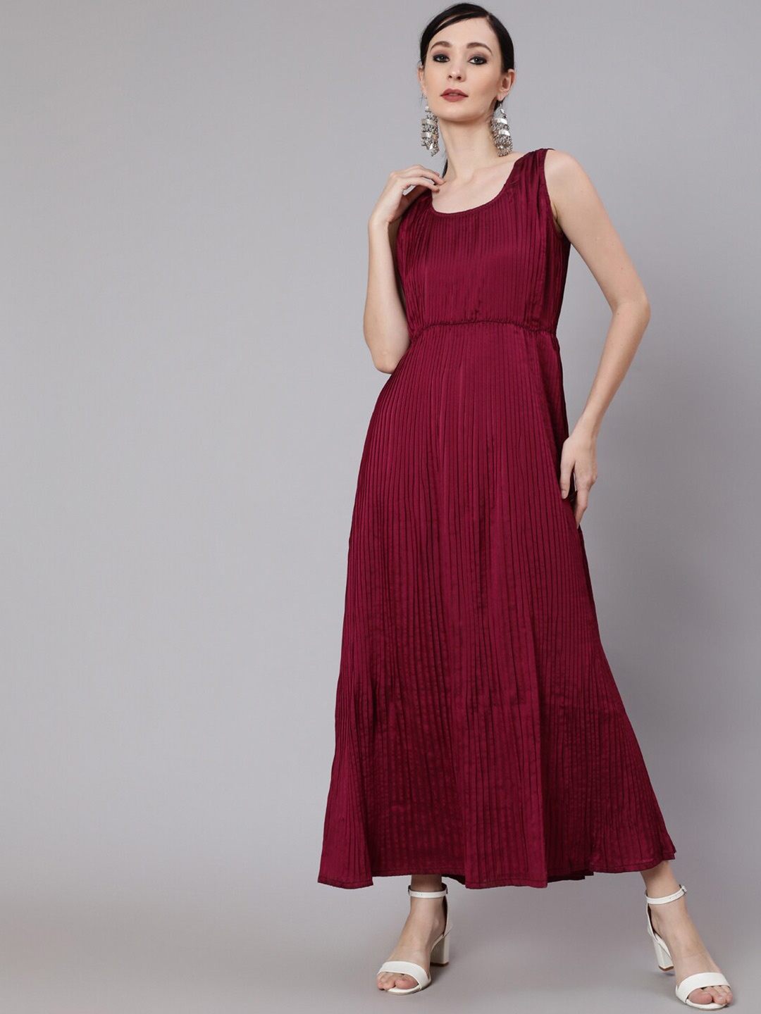 

AKS Couture Accordion Pleated Sleeveless Maxi Dress, Magenta