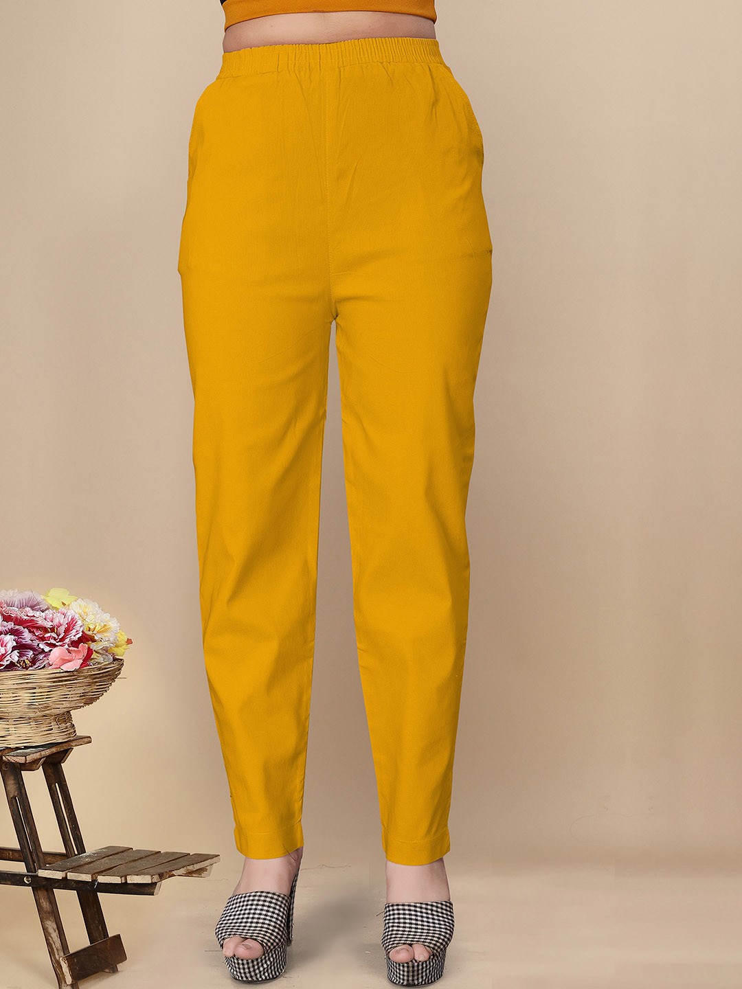 

UNITED LIBERTY Women Relaxed Easy Wash Mid-Rise Trousers, Yellow