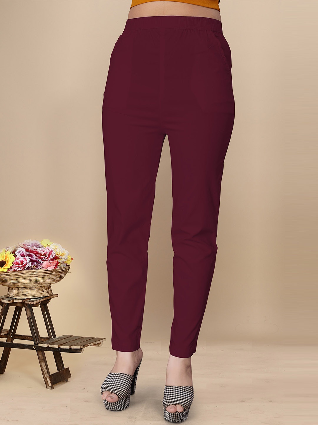 

UNITED LIBERTY Women Relaxed Easy Wash Cotton Trousers, Purple