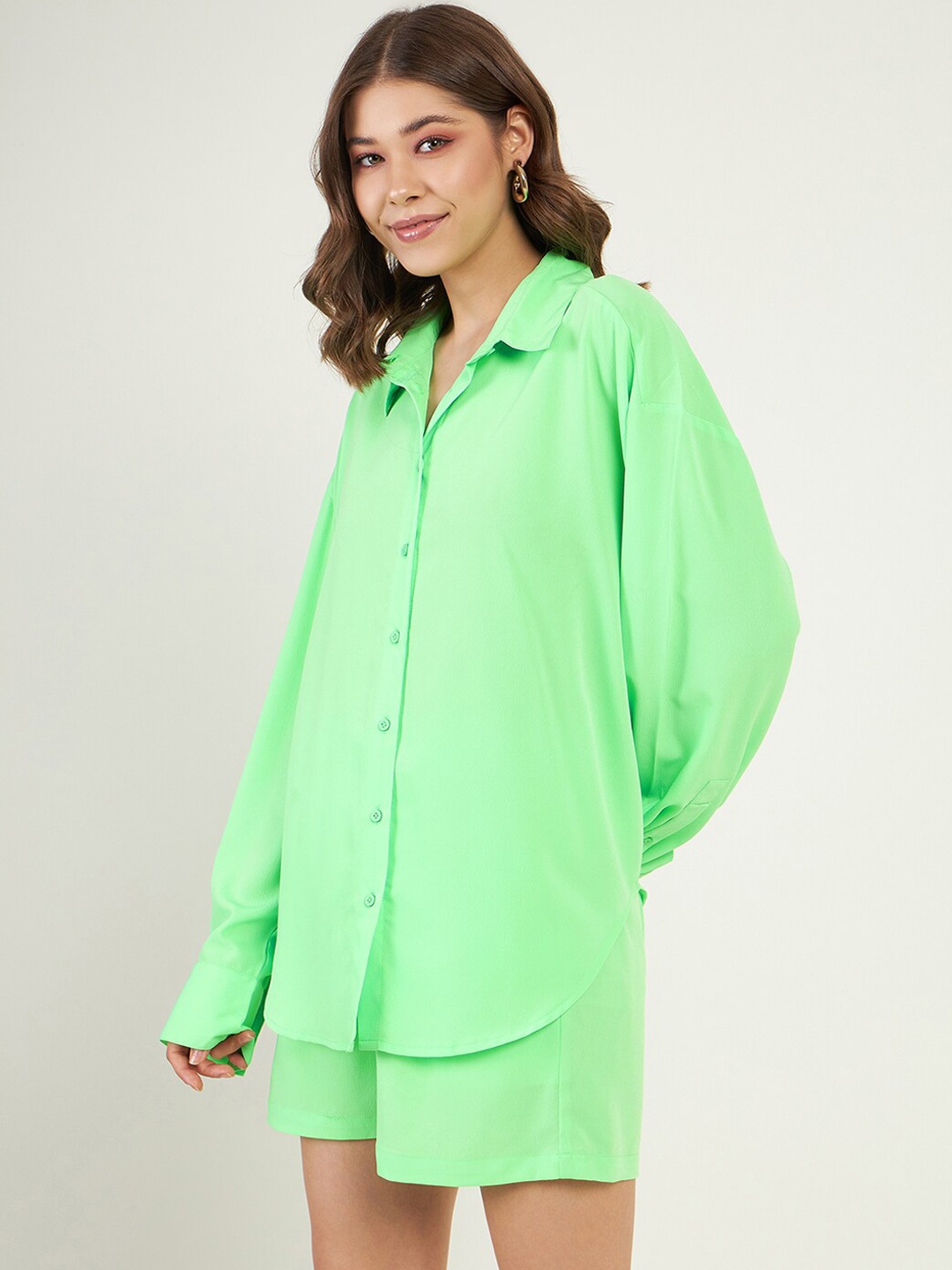 JUNE & HARRY WomenHigh-Rise Regular Shorts, Fluorescent green