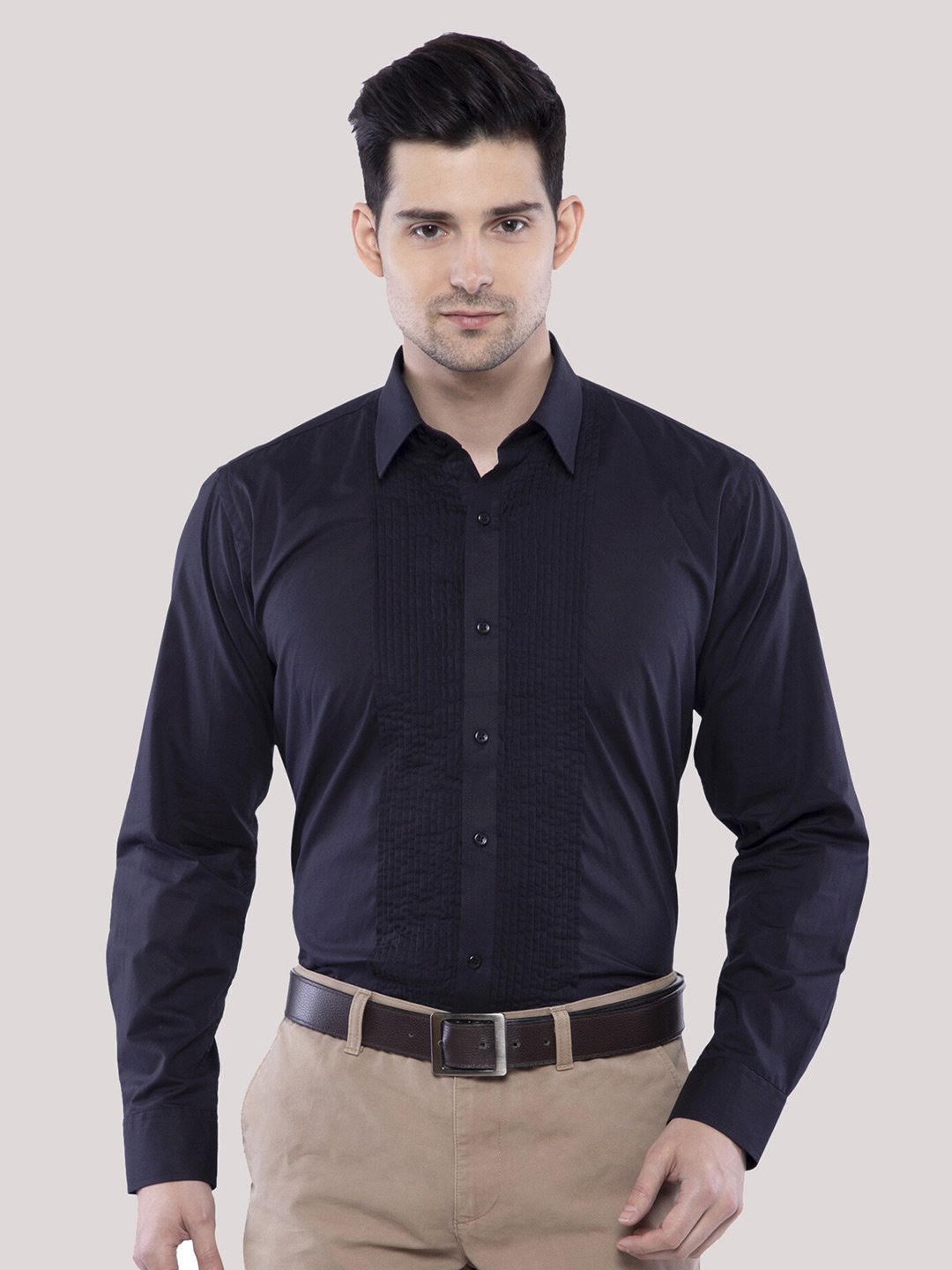 

ASCIIBLUES Cotton Formal Tuxedo Shirt, Navy blue