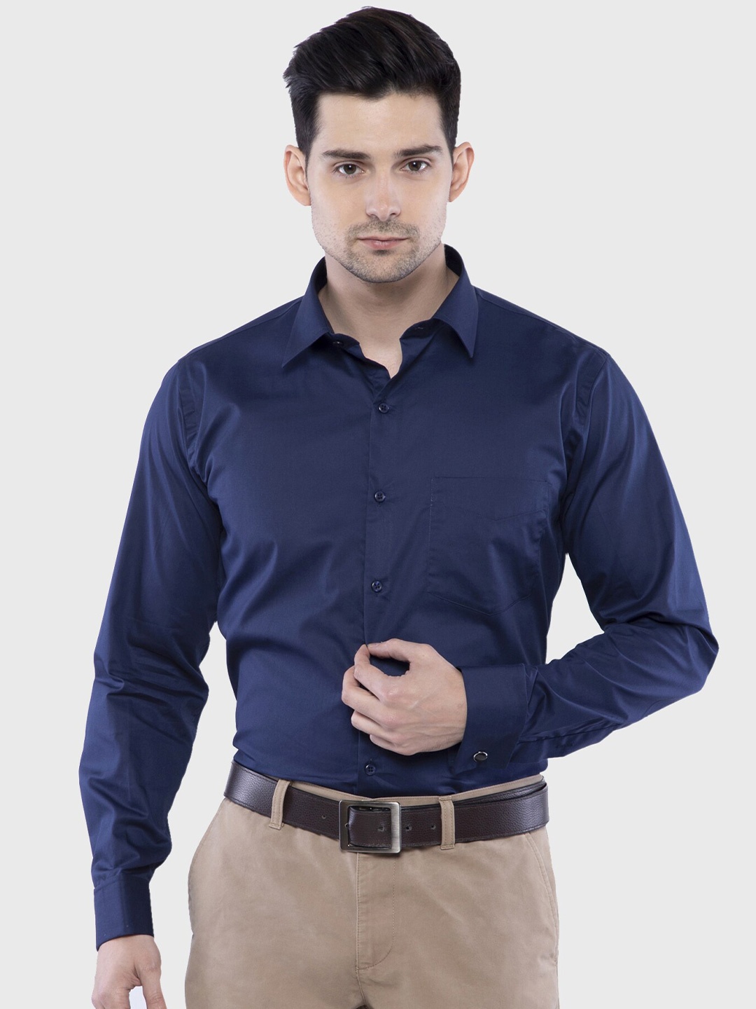 

ASCIIBLUES Spread Collar Cotton French Cuff Shirt, Navy blue