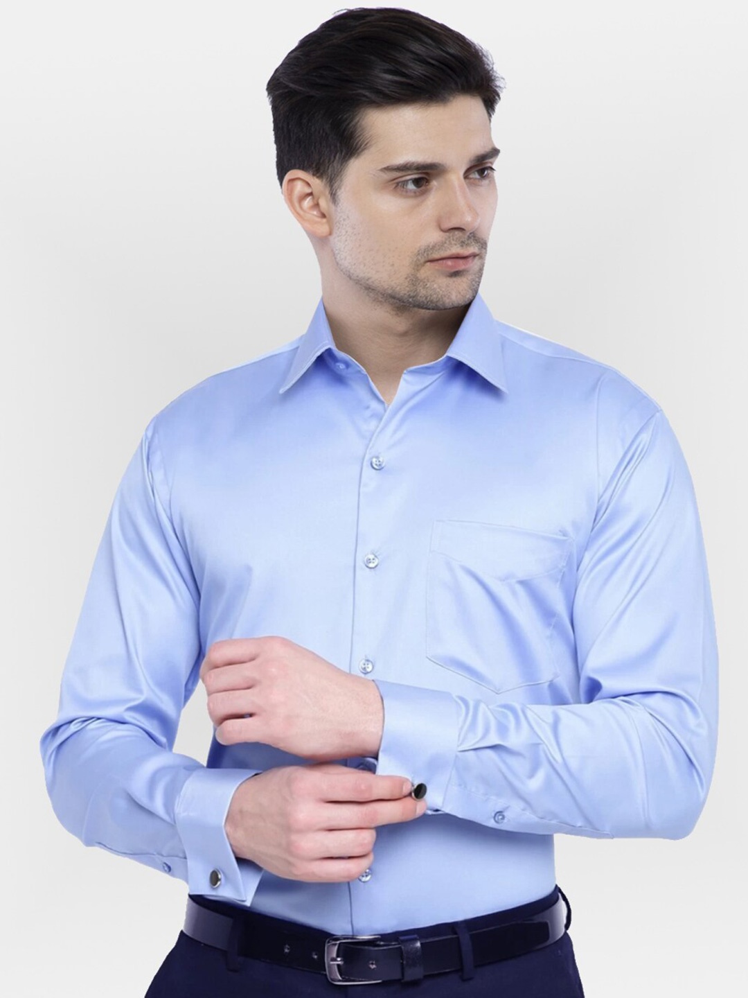 

ASCIIBLUES Spread Collar Cotton French Cuff Shirt, Blue