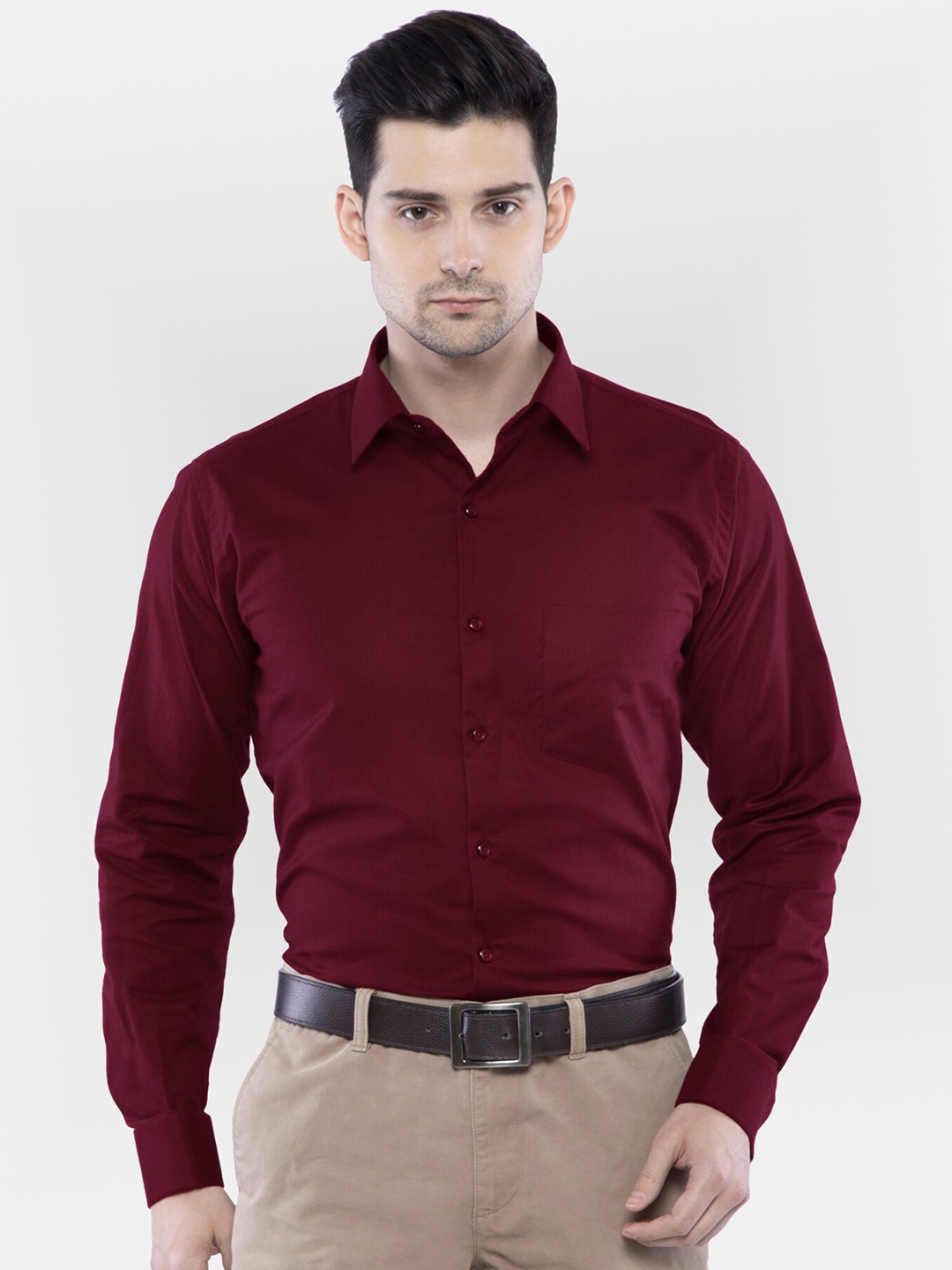 

ASCIIBLUES Spread Collar Cotton Casual Shirt, Maroon
