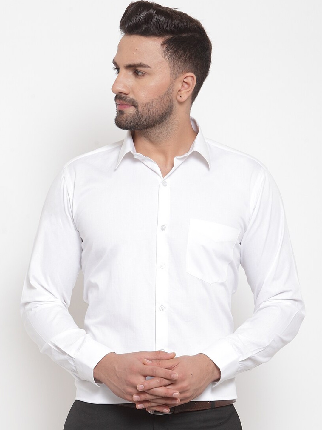 

ASCIIBLUES Spread Collar Cotton Slim Fit Formal shirt, White