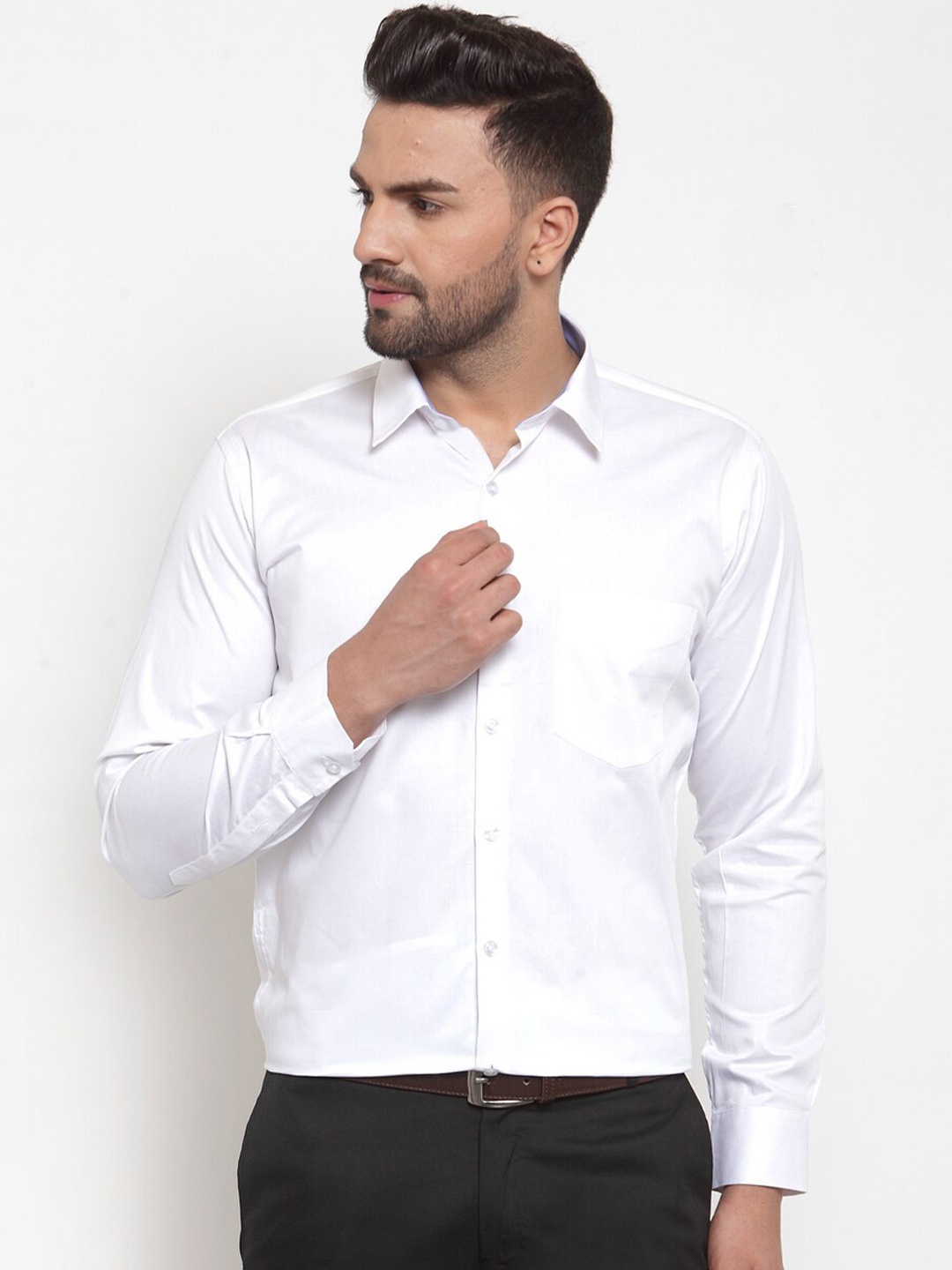 

ASCIIBLUES Spread Collar Cotton Formal Shirt, White