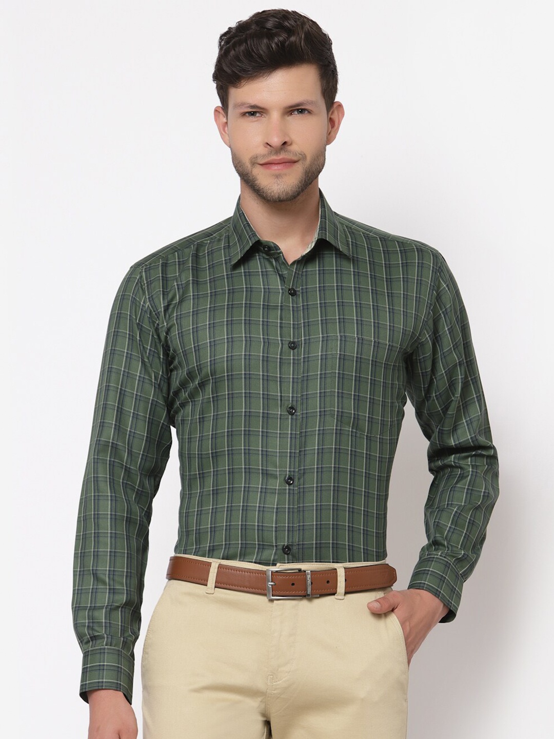 

ASCIIBLUES Cotton Checked Formal Shirt, Green