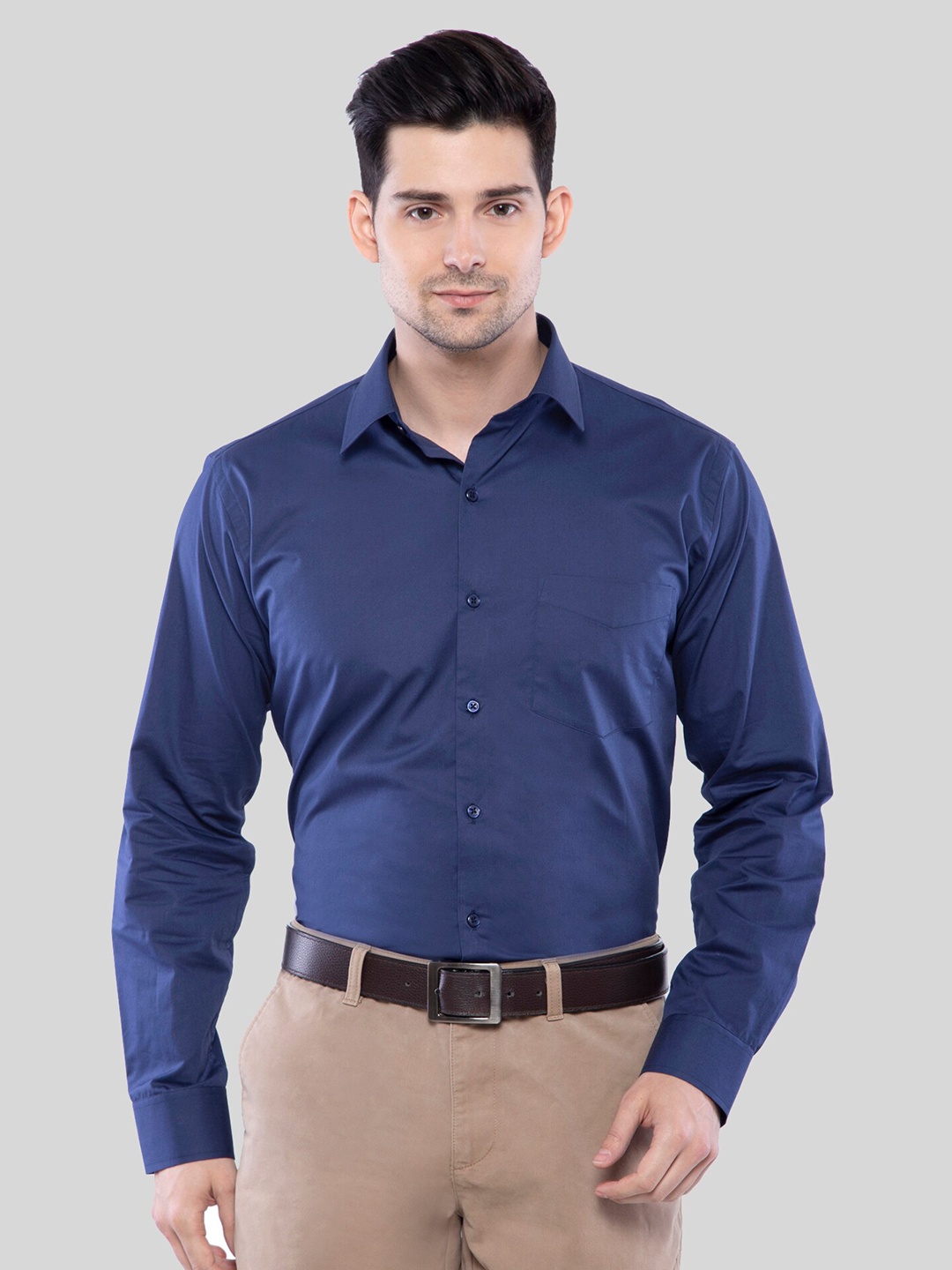 

ASCIIBLUES Opaque Cotton Slim Fit Formal Shirt, Navy blue