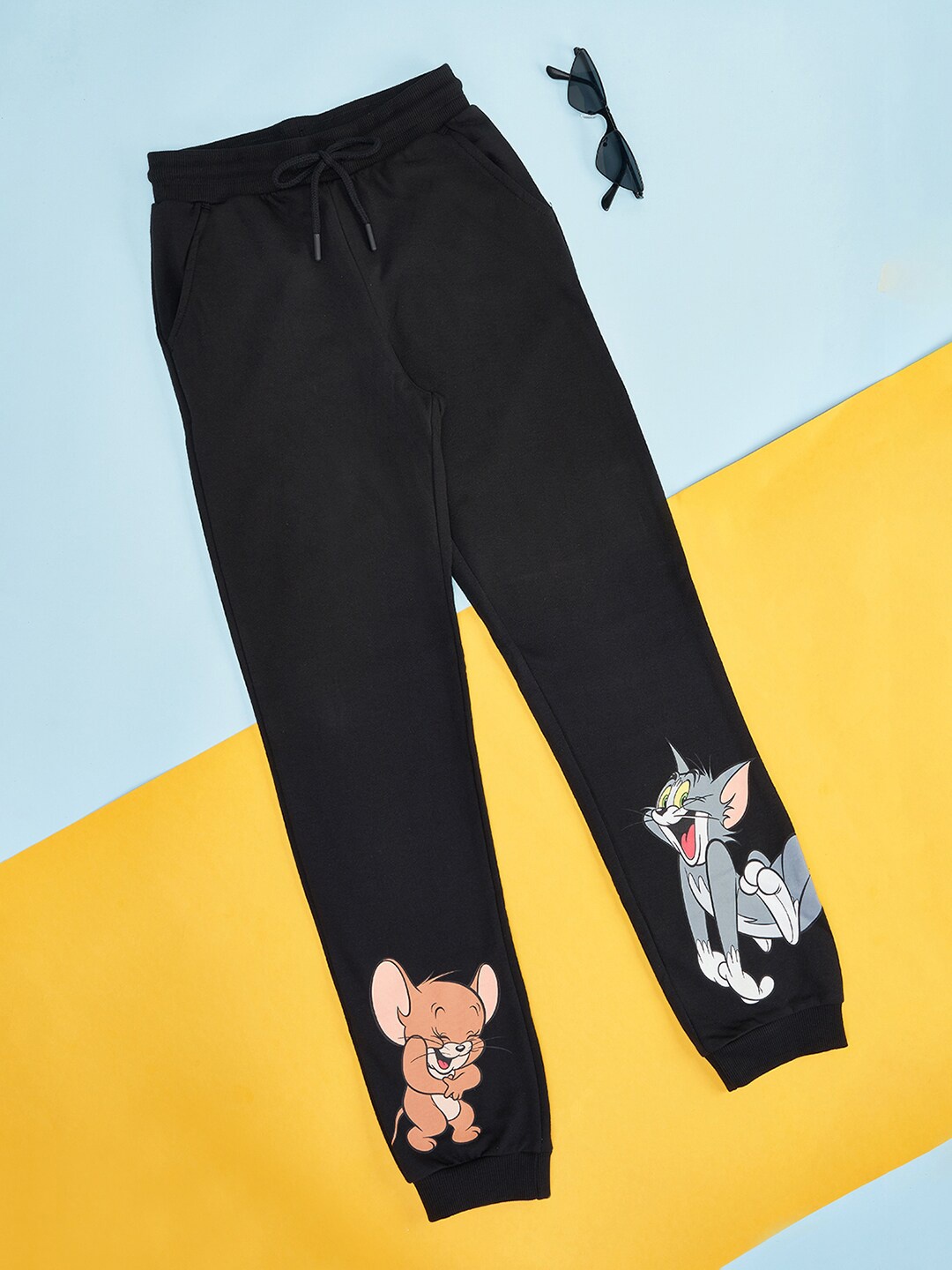 

Pantaloons Junior Girls Tom & Jerry Mid-Rise Cotton Joggers, Black