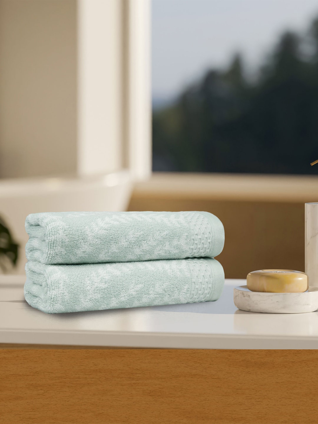 

MYTRIDENT Green 2 Pieces Printed 500 GSM Pure Cotton Hand Towels