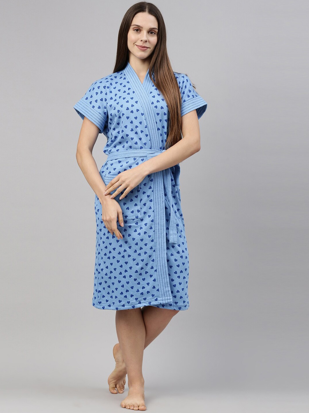 

GOLDSTROMS Women Printed Cotton Bath Robe, Blue