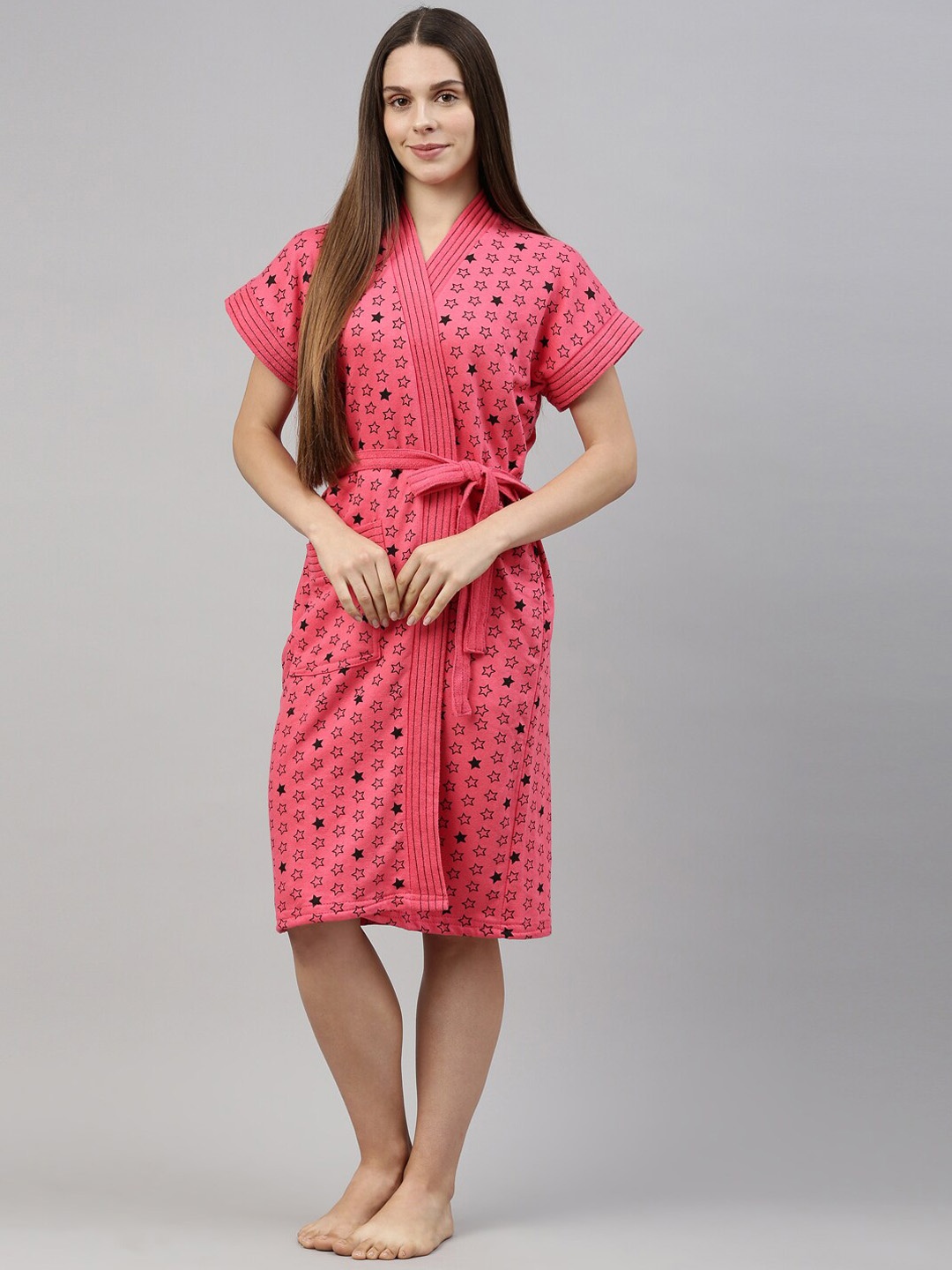 

GOLDSTROMS Women Printed Cotton Bath Robe, Pink