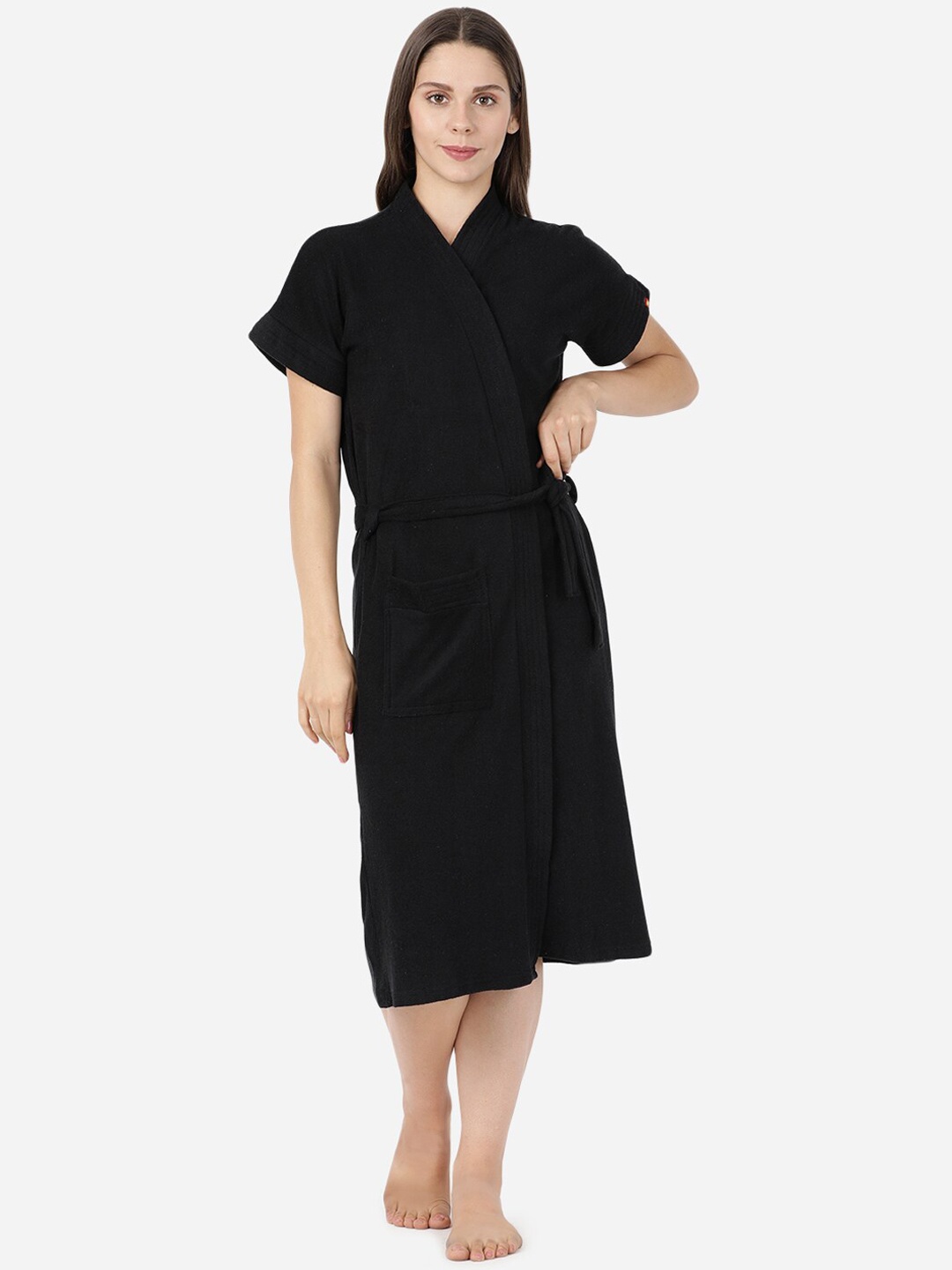

GOLDSTROMS Women Knee-Length Cotton Bath Robe, Black