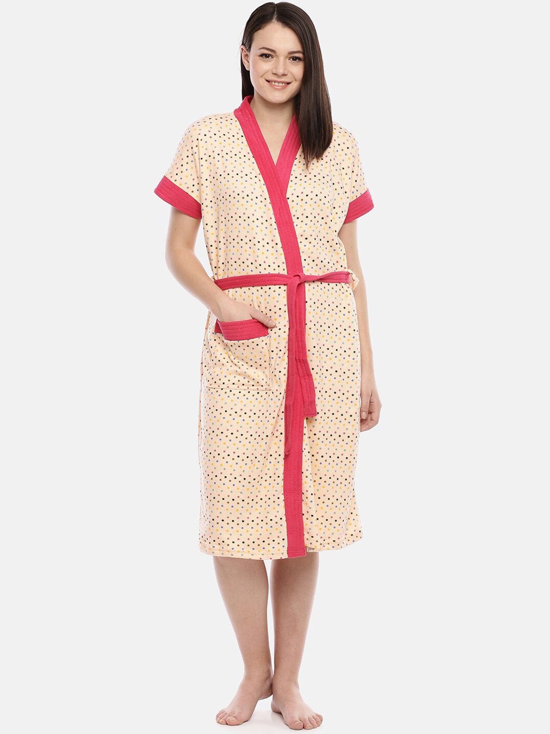 

GOLDSTROMS Women Printed Cotton Bath Robe, Peach