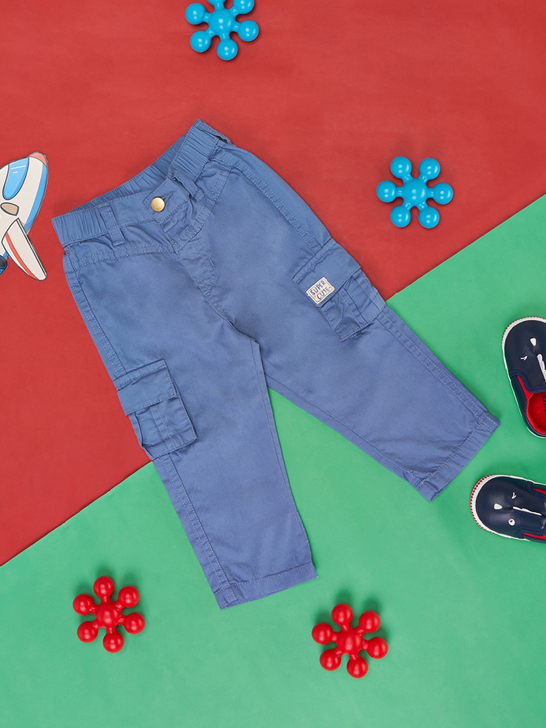 

Pantaloons Baby Infant Boys Mid Rise Plain Cotton Cargos Trousers, Blue