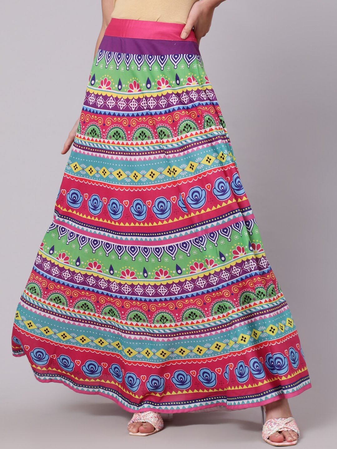 

AKS Floral Printed Flared Maxi Skirt, Pink