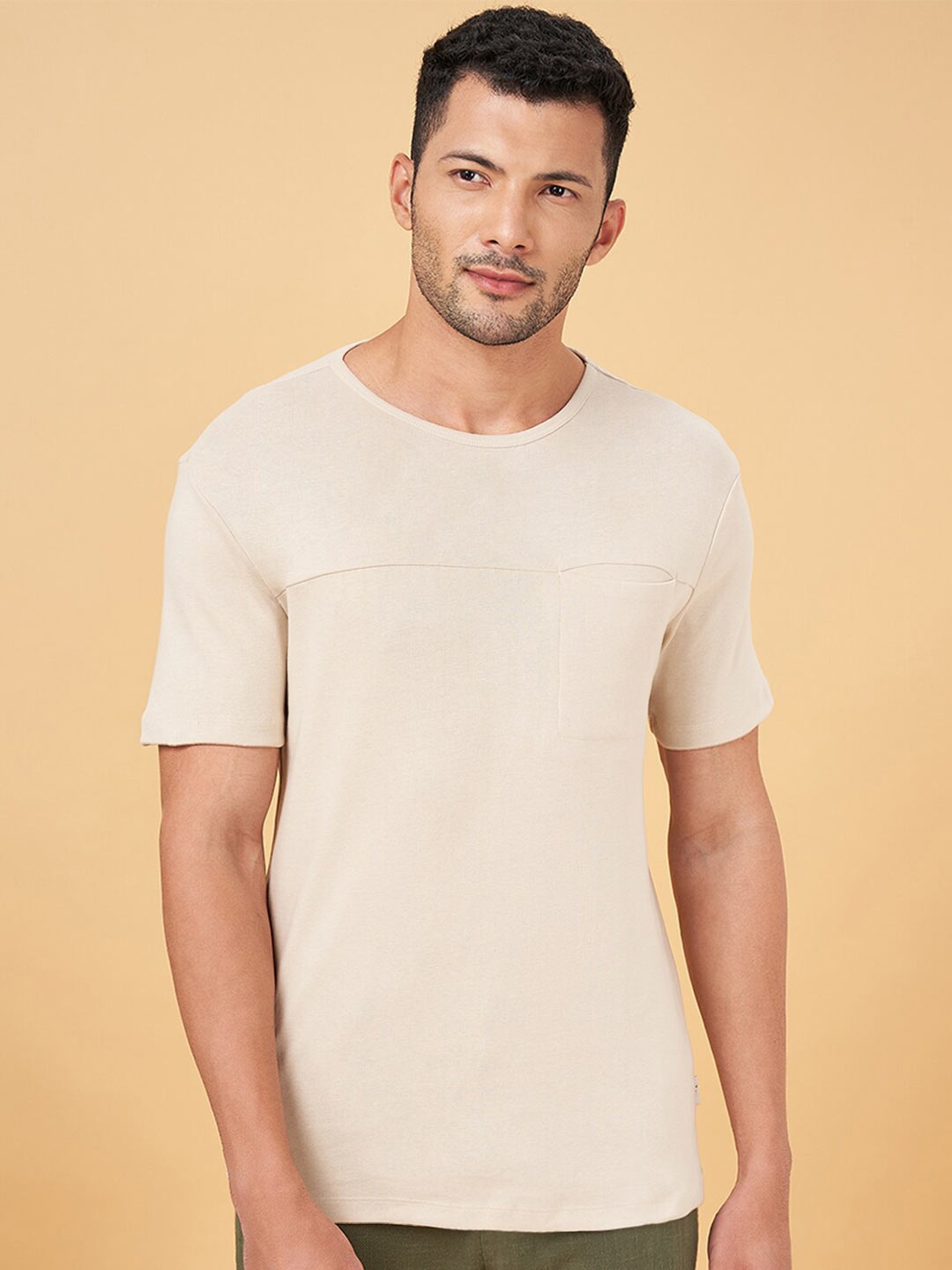 

7 Alt by Pantaloons Men Slim Fit Cotton T-shirt, Beige