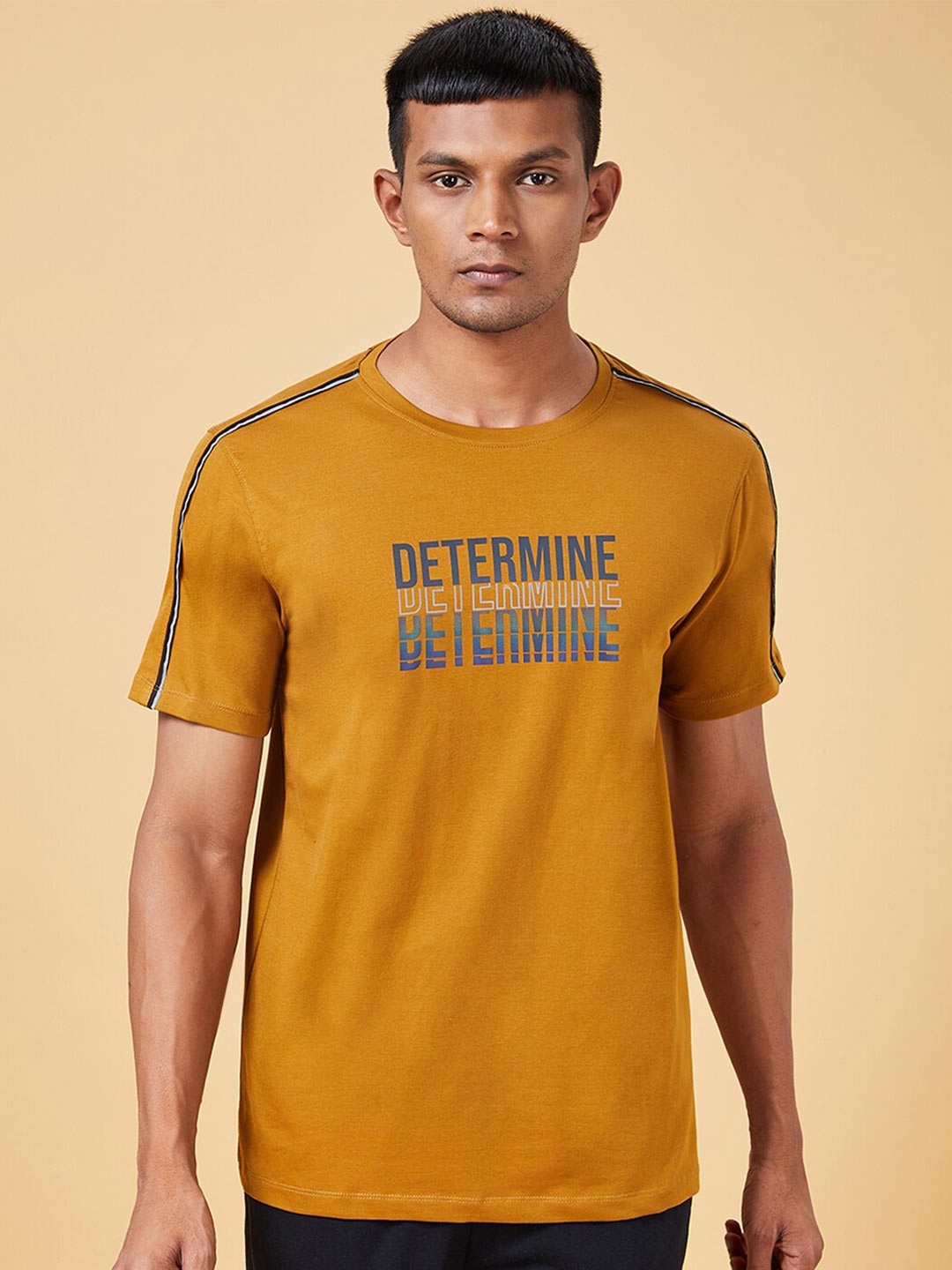 Ajile by Pantaloons Typography Printed Slim Fit T-shirt, Mustard