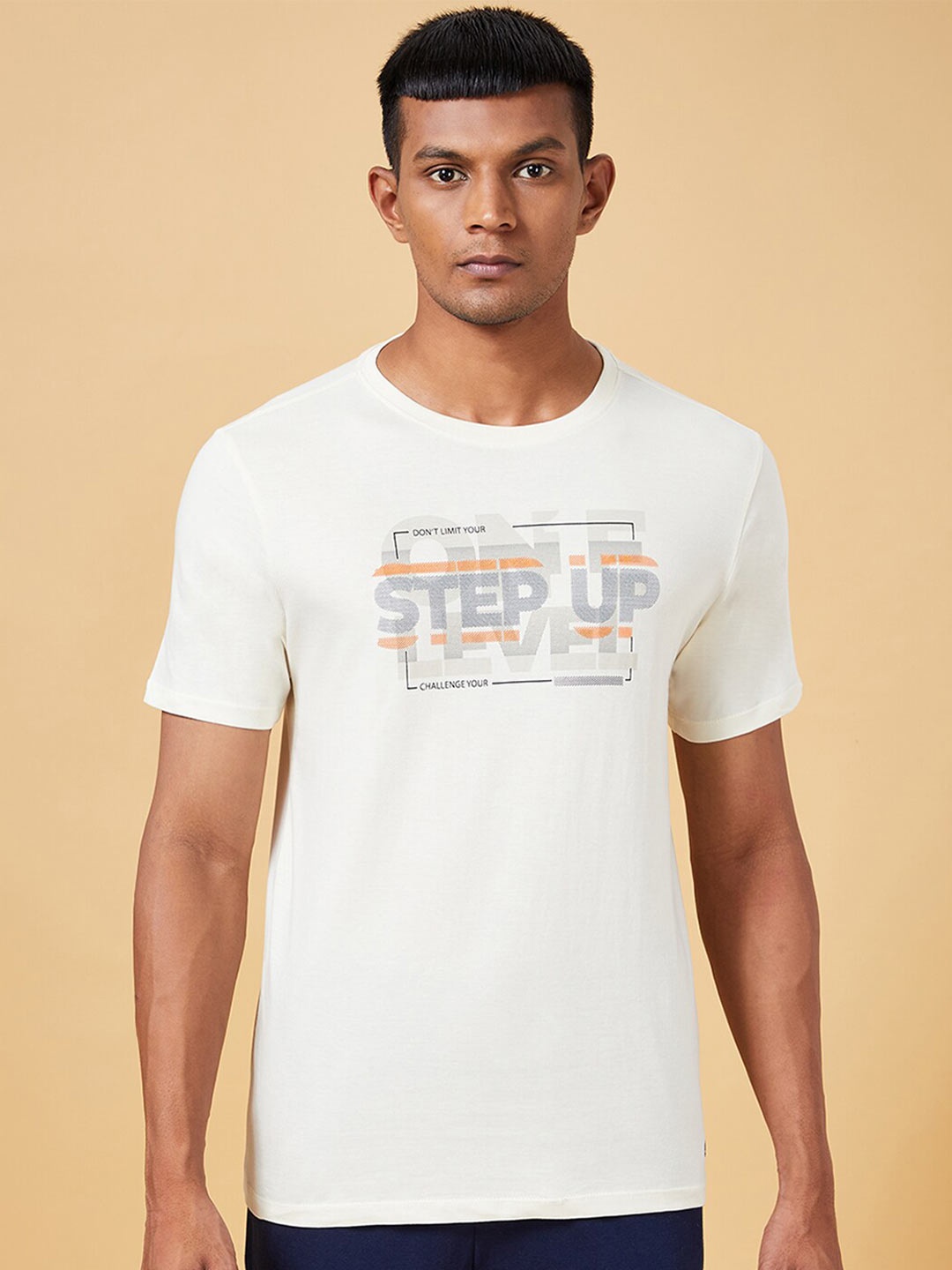 

Ajile by Pantaloons Typography Printed Slim Fit T-shirt, Beige