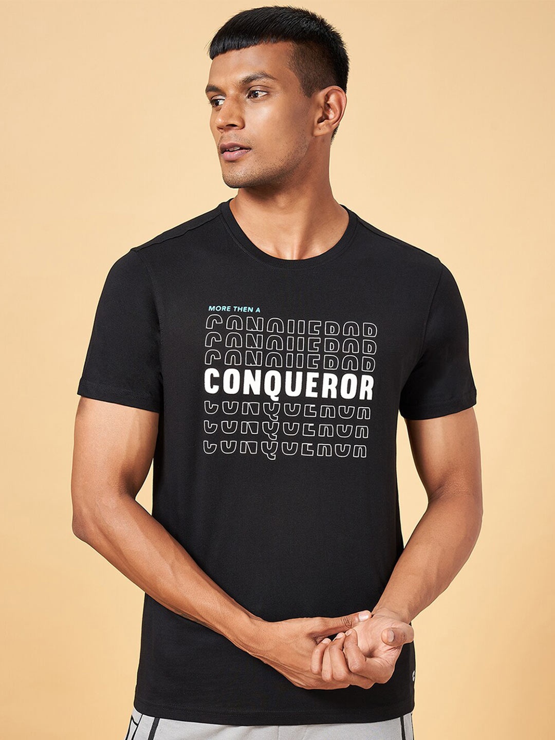 

Ajile by Pantaloons Men Typography Printed Slim Fit T-shirt, Black