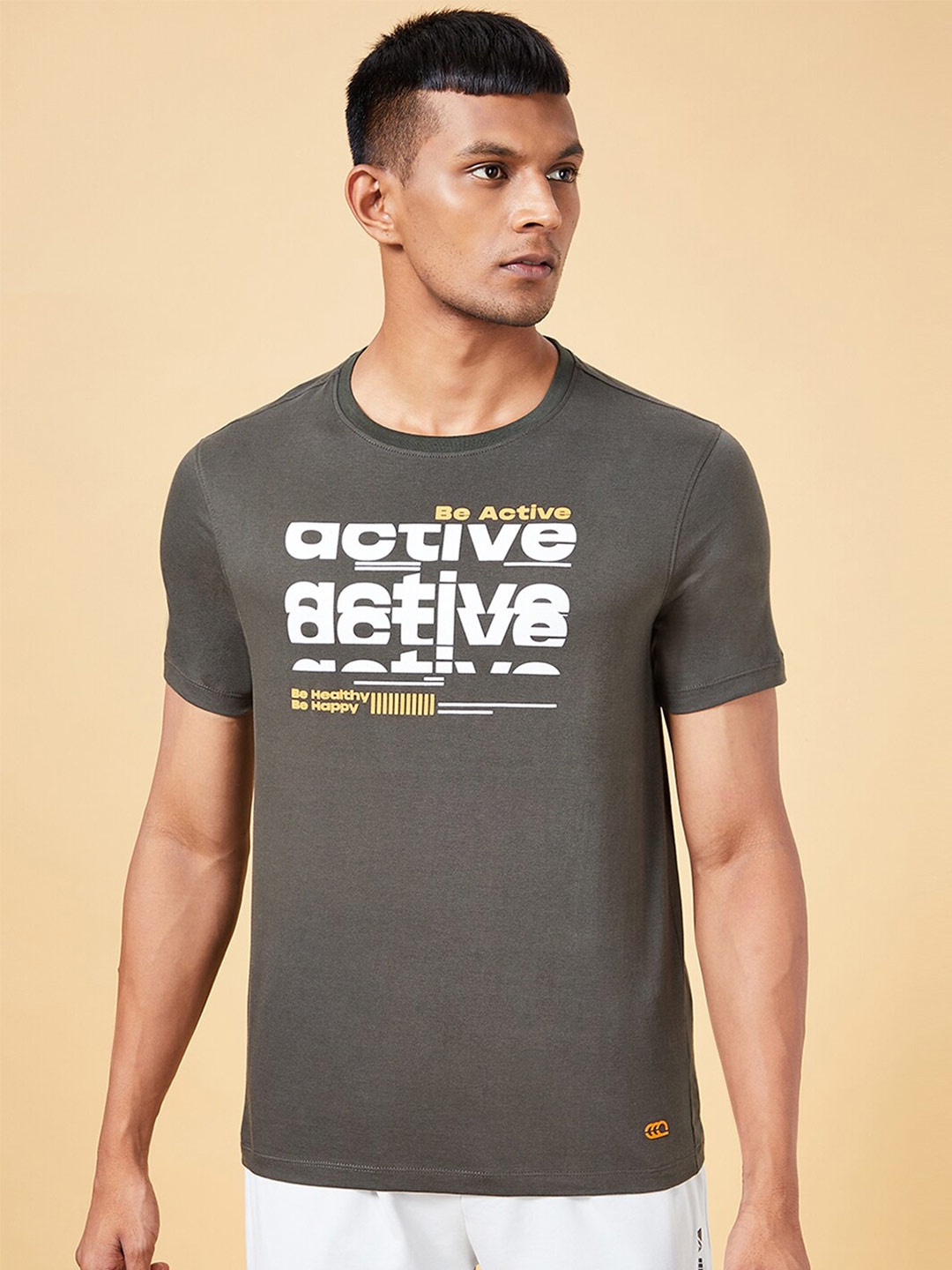 Ajile by Pantaloons Men Typography Printed Slim Fit T-shirt, Olive