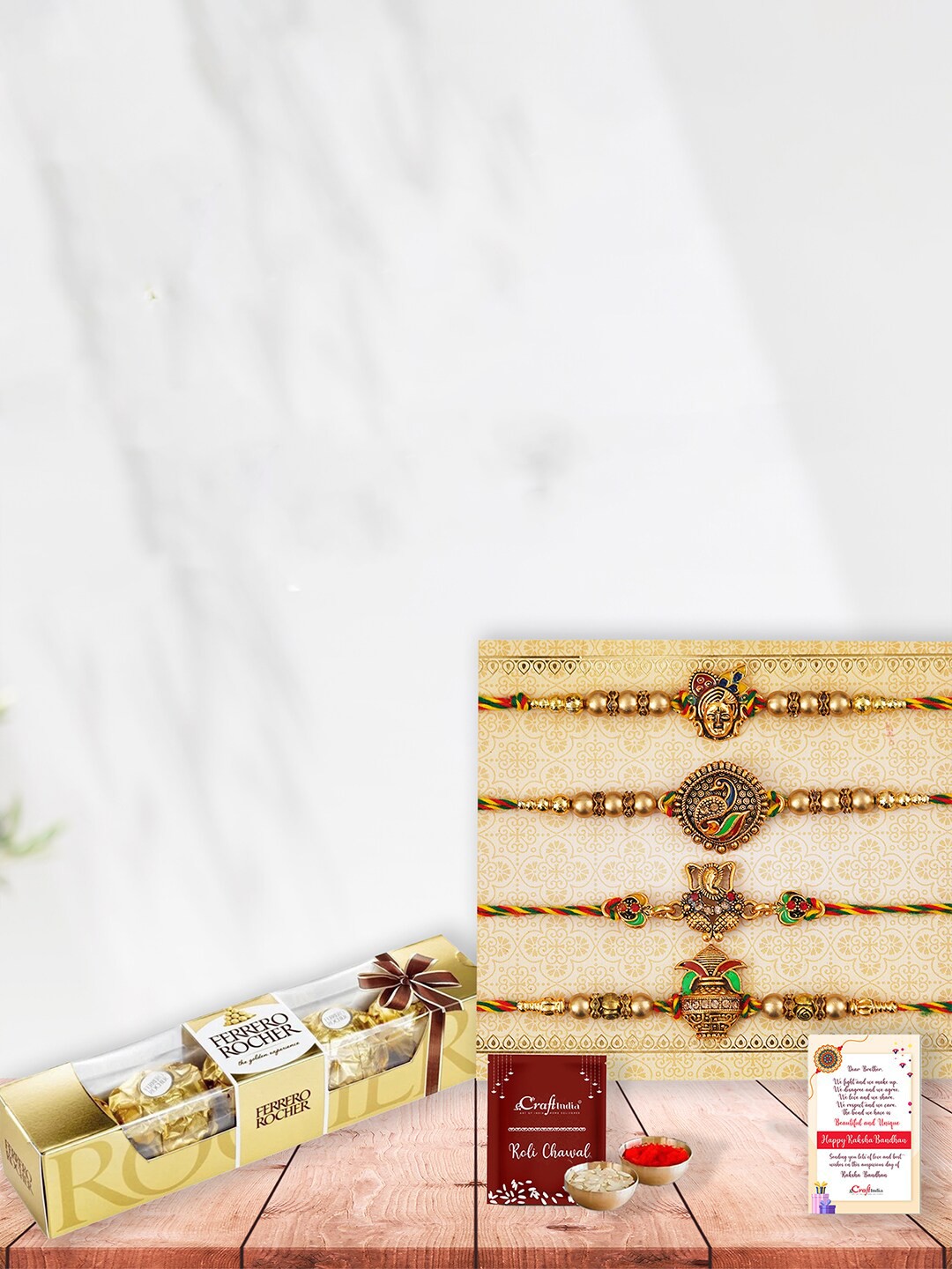 

eCraftIndia Ferrero Rocher Chocolate with 4 Rakhis, Red