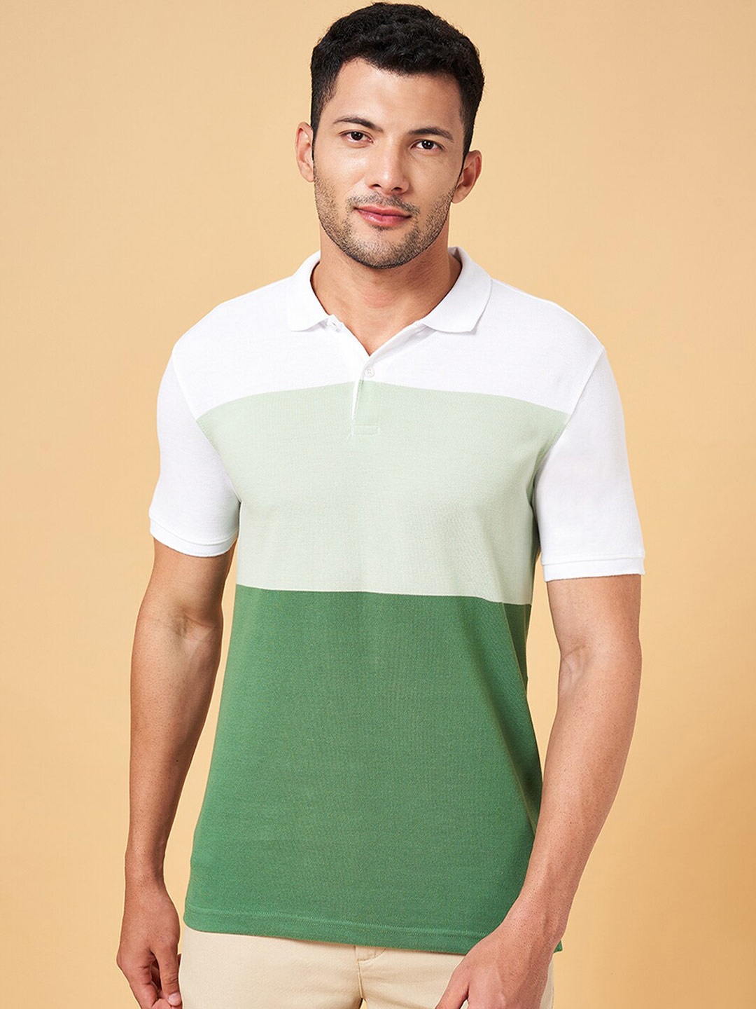 

BYFORD by Pantaloons Colourblocked Polo Collar Cotton T-Shirt, Green