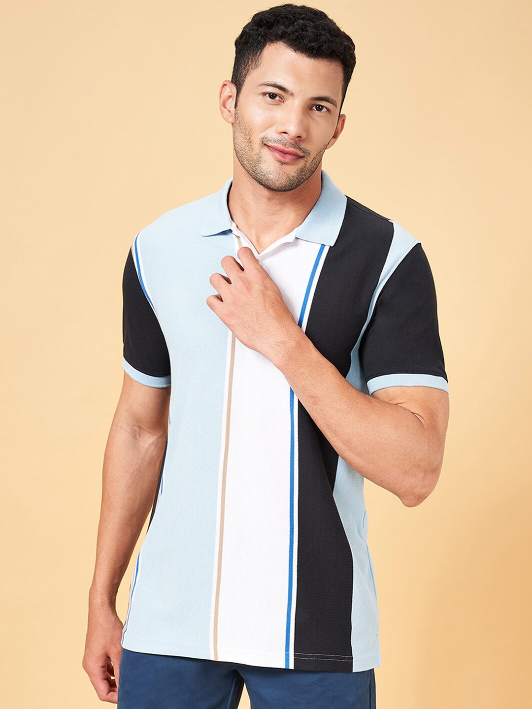 

BYFORD by Pantaloons Colourblocked Polo Collar Slim Fit T-shirt, Blue