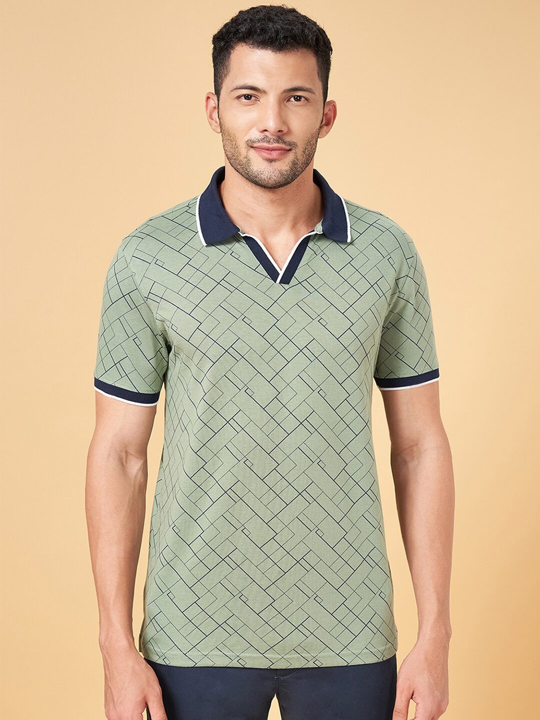 

BYFORD by Pantaloons Geometric Printed Polo Collar Slim Fit T-shirt, Green