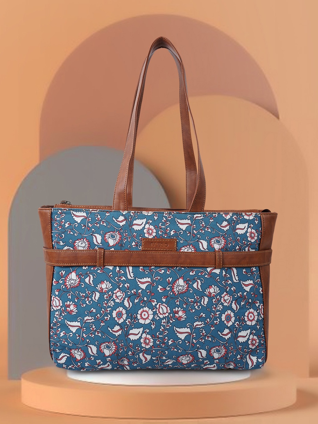 

FARGO Floral Printed Oversized Structured Tote Bag, Blue