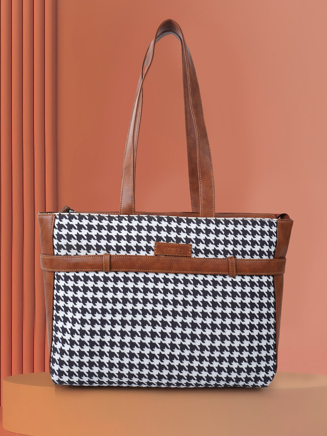 

FARGO Geometric Printed Oversized Structured Tote Bag, White