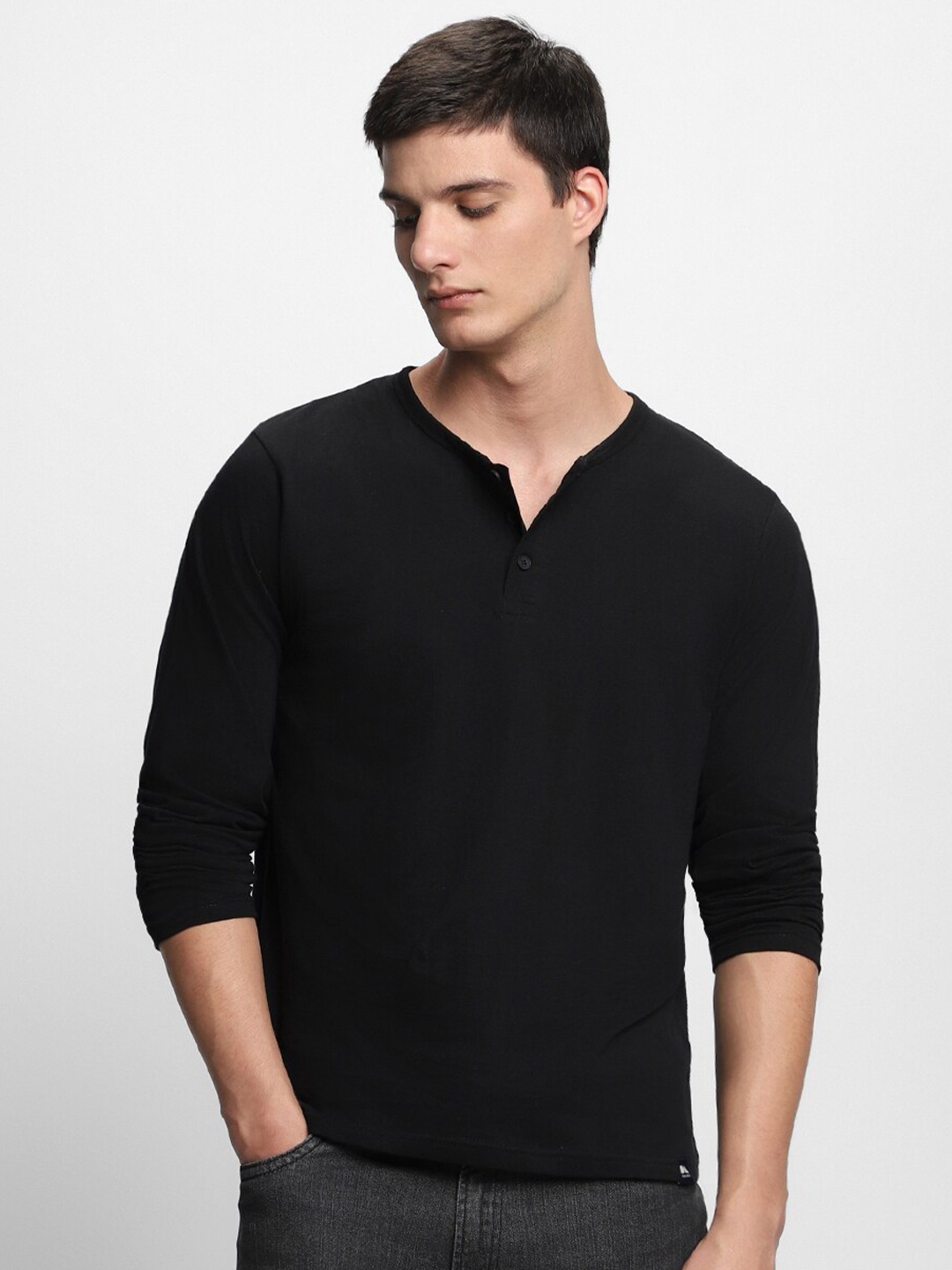 

Dennis Lingo Henley Neck Slim Fit Cotton T-shirt, Black