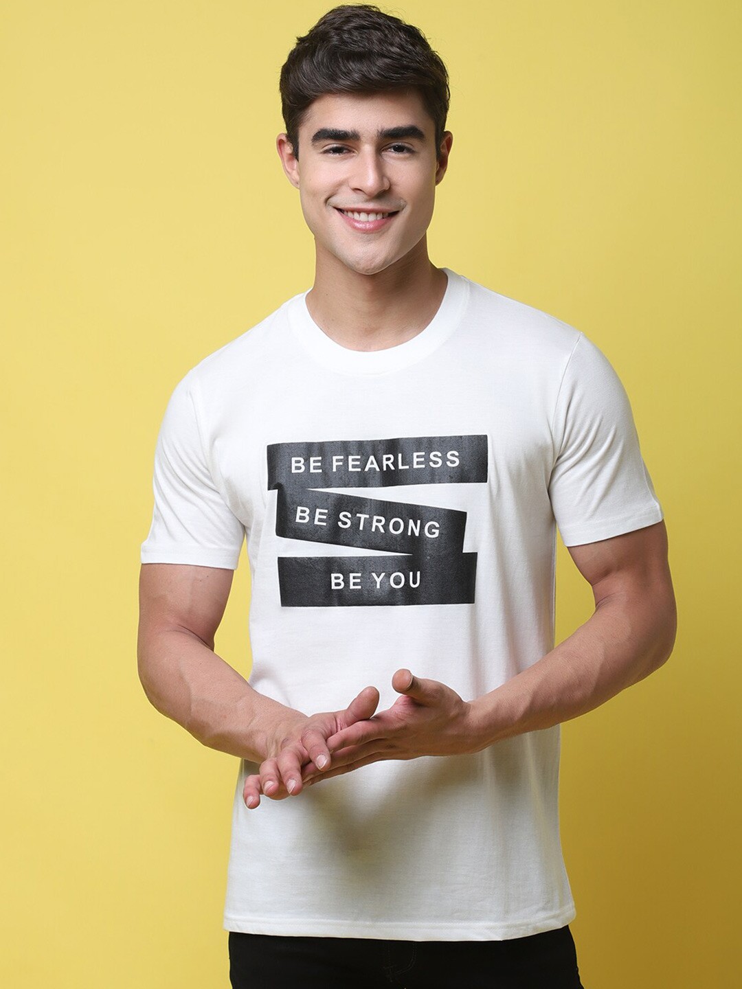 

1 Stop Fashion Typography Printed Regular Fit T-shirt, White
