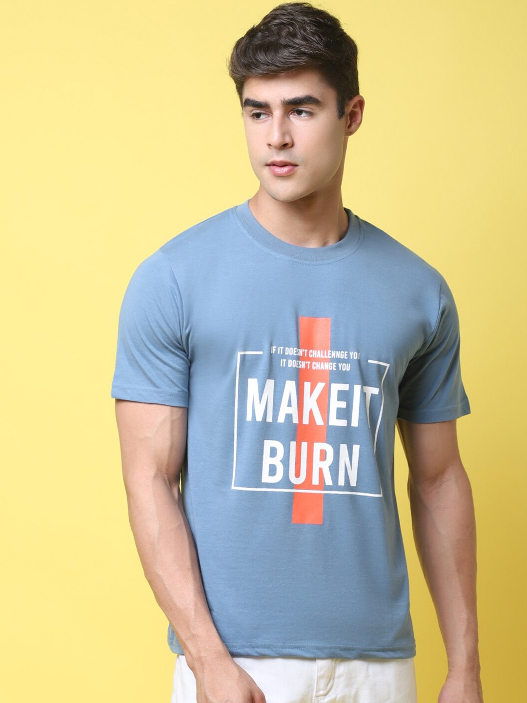 

1 Stop Fashion Typography Printed Regular Fit T-shirt, Turquoise blue