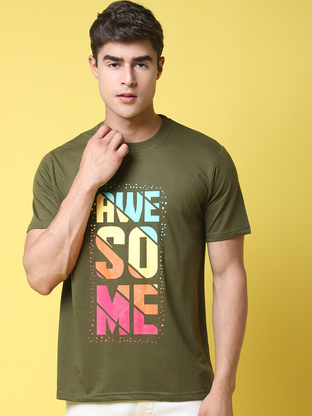 

1 Stop Fashion Typography Printed Regular Fit T-shirt, Green