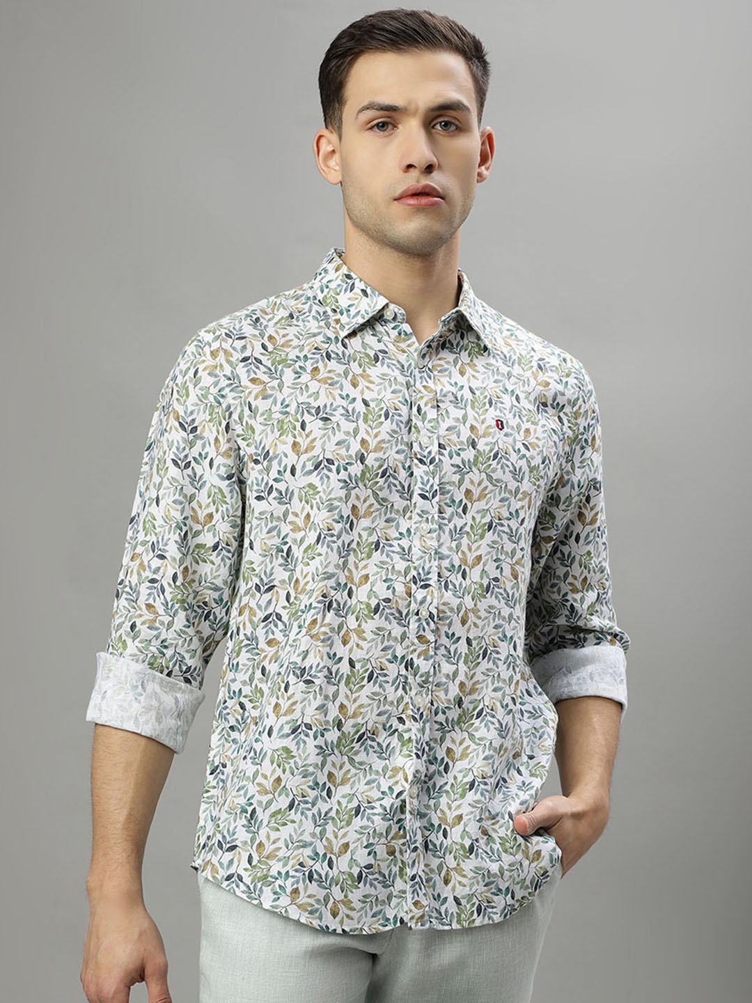

Iconic Conversational Printed Spread Collar Cotton Casual Shirt, White
