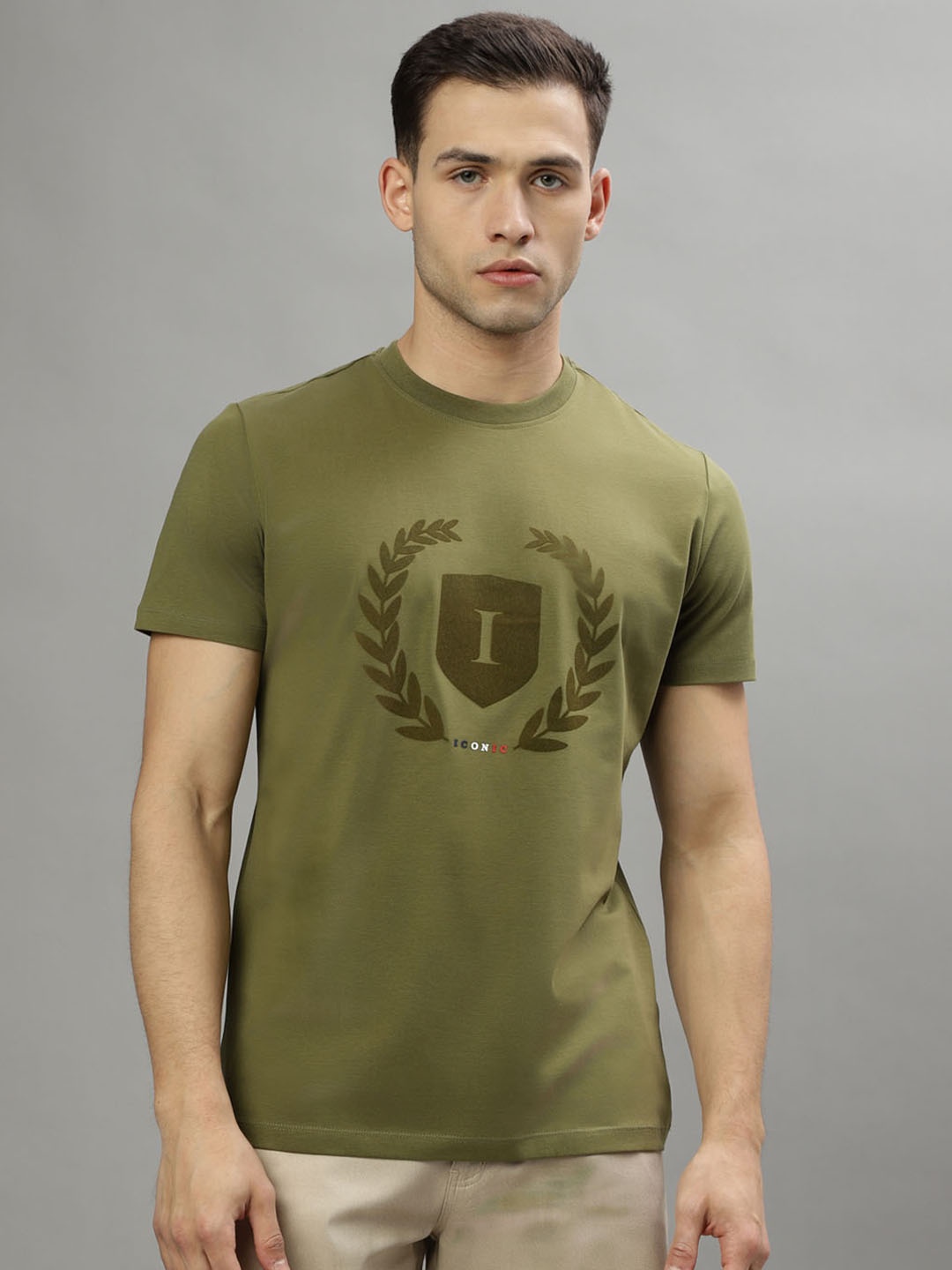 

Iconic Graphic Printed Round Neck T-shirt, Olive