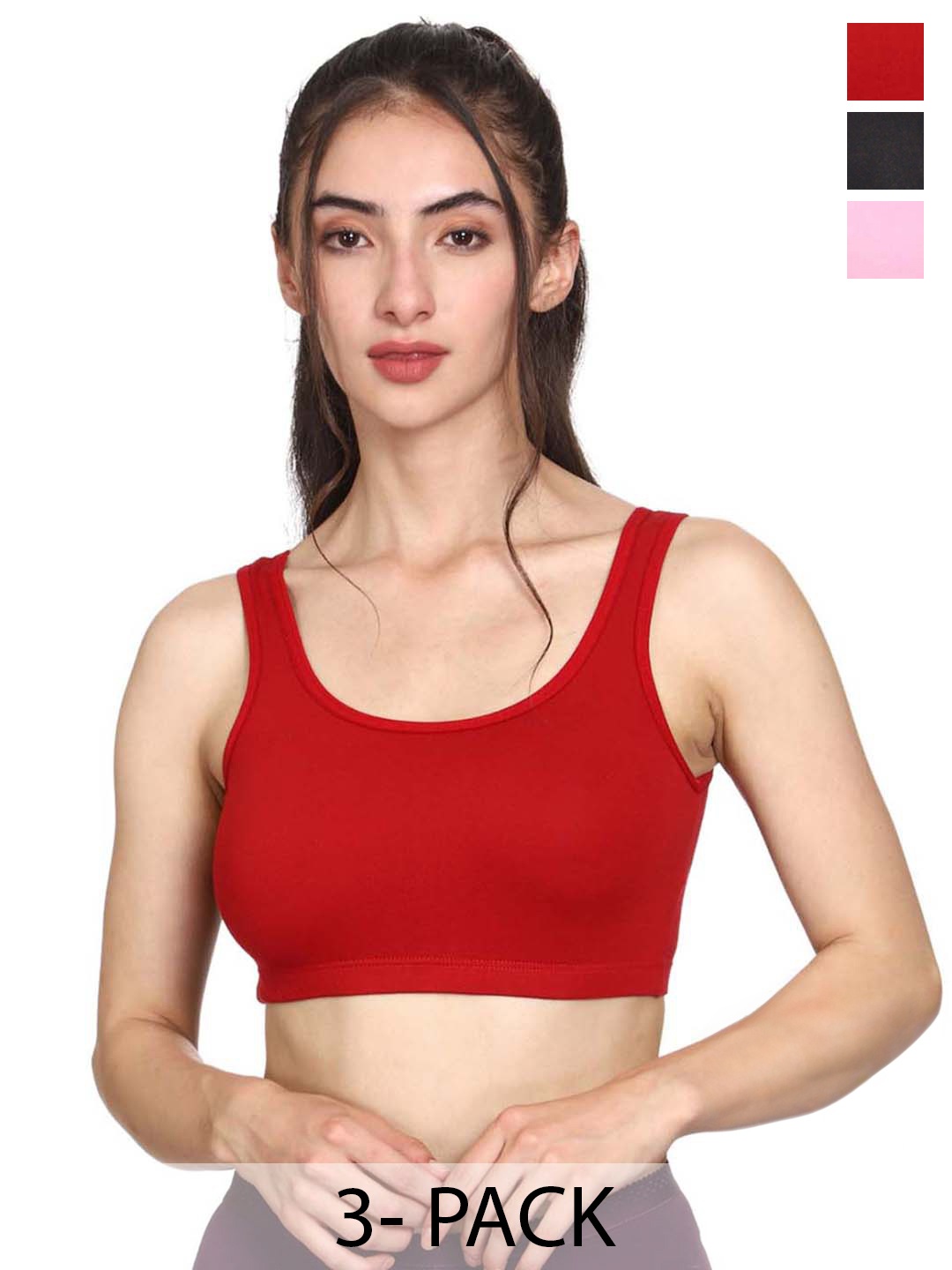 

MYSHA Pack Of 3 Full Coverage Seamless Sports Bra, Maroon