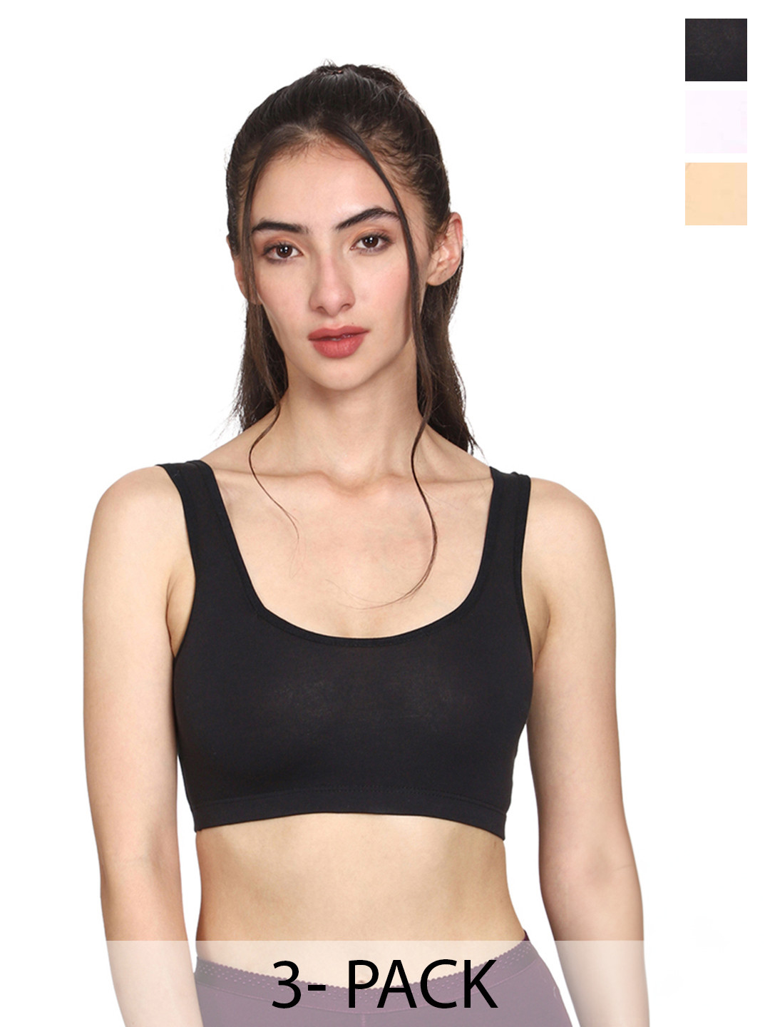 

MYSHA Pack Of 3 Full Coverage Seamless Sports Bra, Black