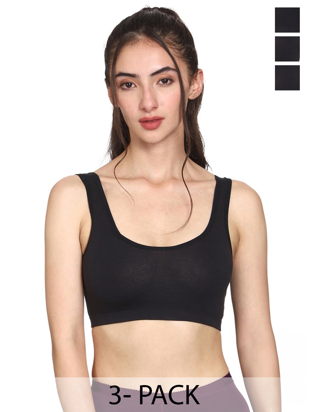 

MYSHA Pack Of 3 Full Coverage Seamless Sports Bra, Black