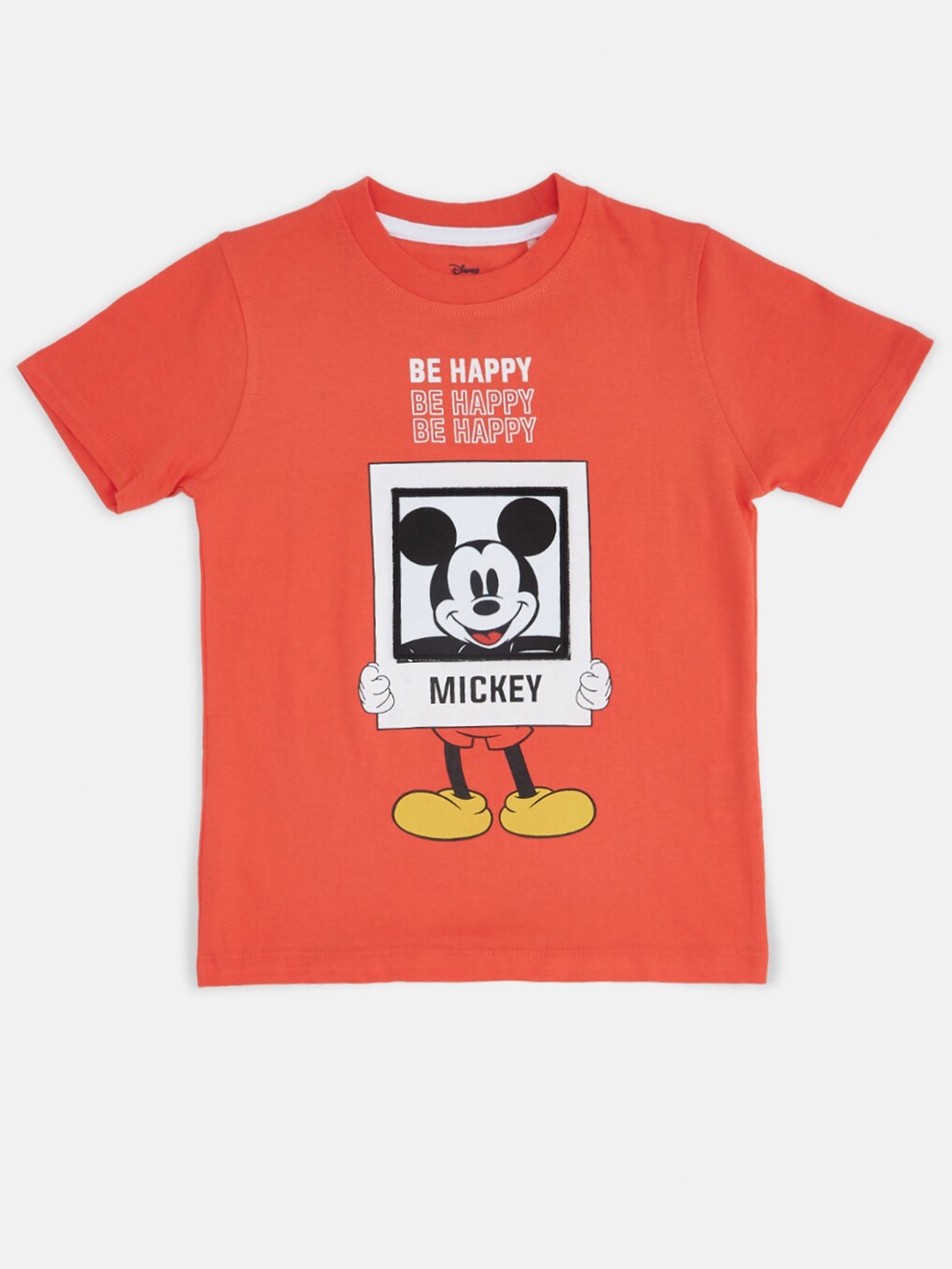 

Pantaloons Junior Boys Mickey Mouse Printed Cotton T-shirt, Coral